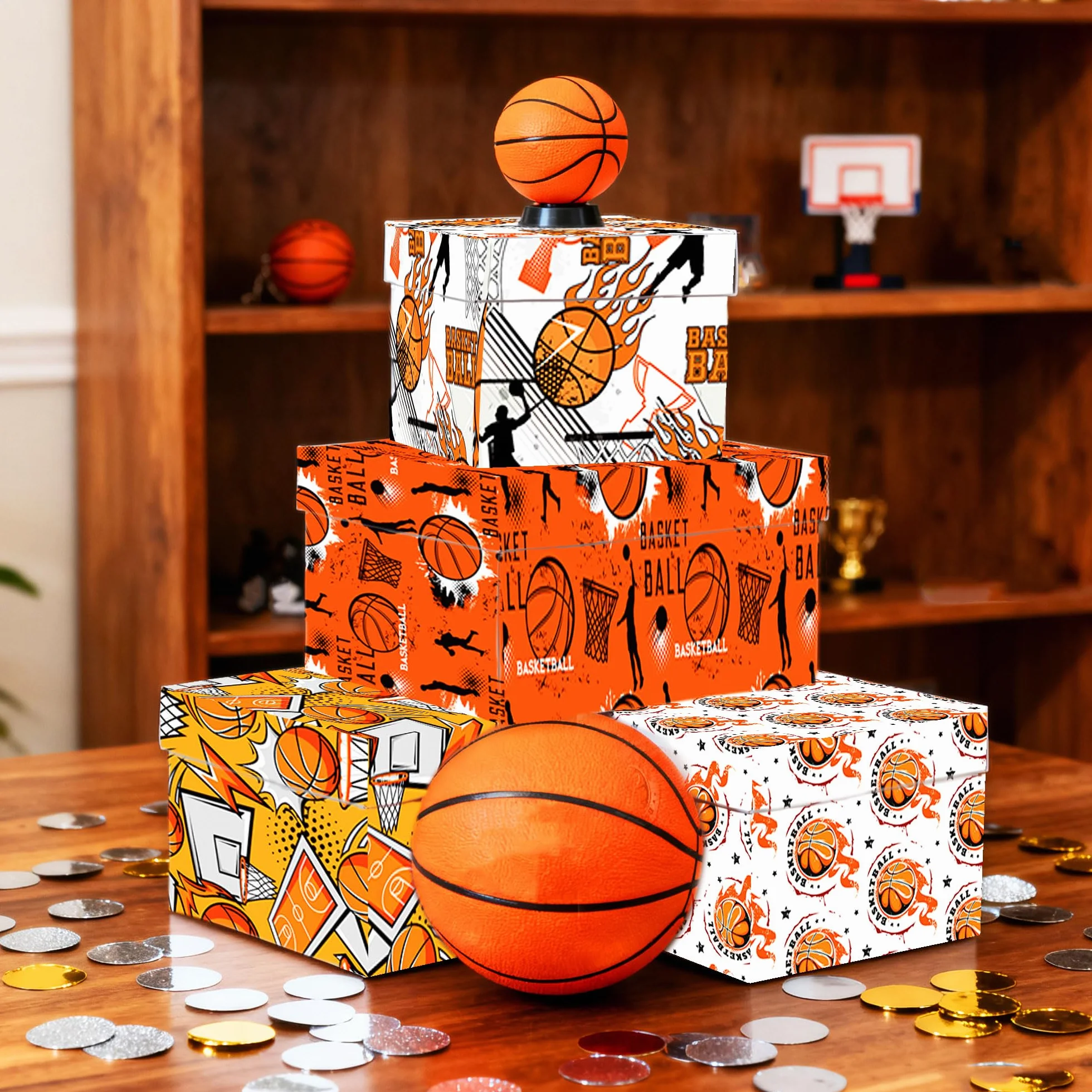 Roaring Good Time papel de regalo estampado baloncesto papel artesanal deportivo para cumpleaños y fiestas deportivas envoltura personalizada balones