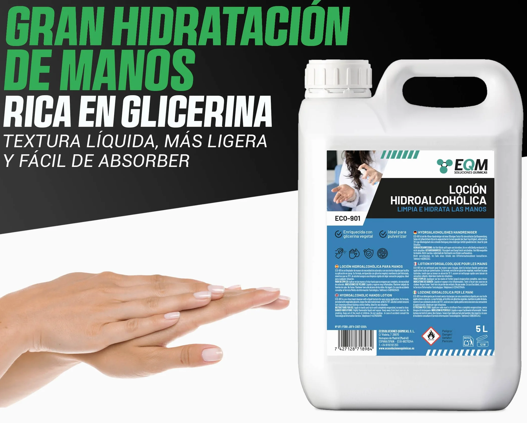 EQM ECO-901 Loción Hidroalcohólica para Manos 5L