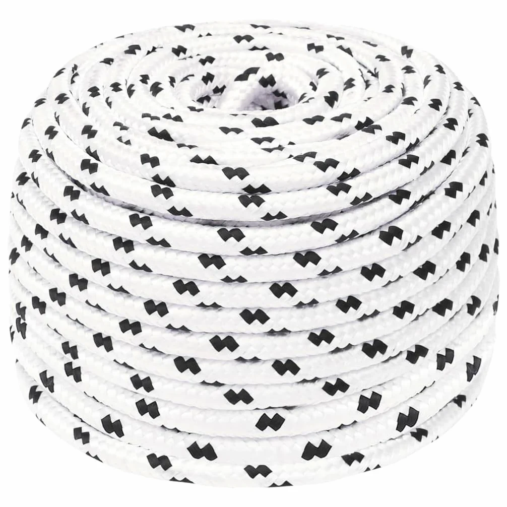 Cuerda para barco trenzada, color blanco, 6 mm x 100 m, poliéster, resistente a los rayos UV, resistente a la abrasión, resistente al agua salada, ideal para barco, camping, jardín, exterior