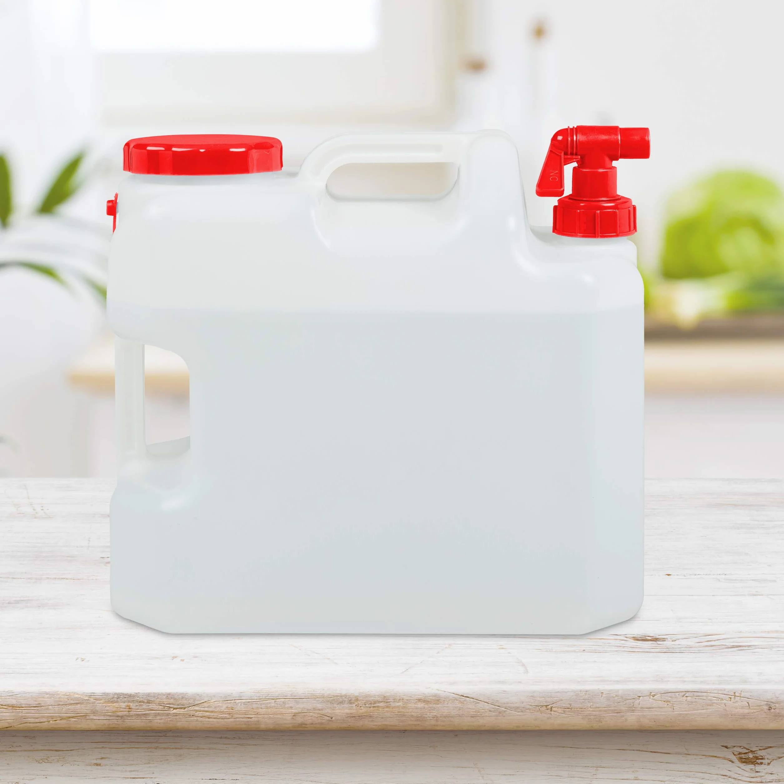 Relaxdays Bidón de agua con grifo, Tapa de rosca ancha, Accesorio de camping, 23L, Sin BPA, Blanco & Rojo, 1 Ud.