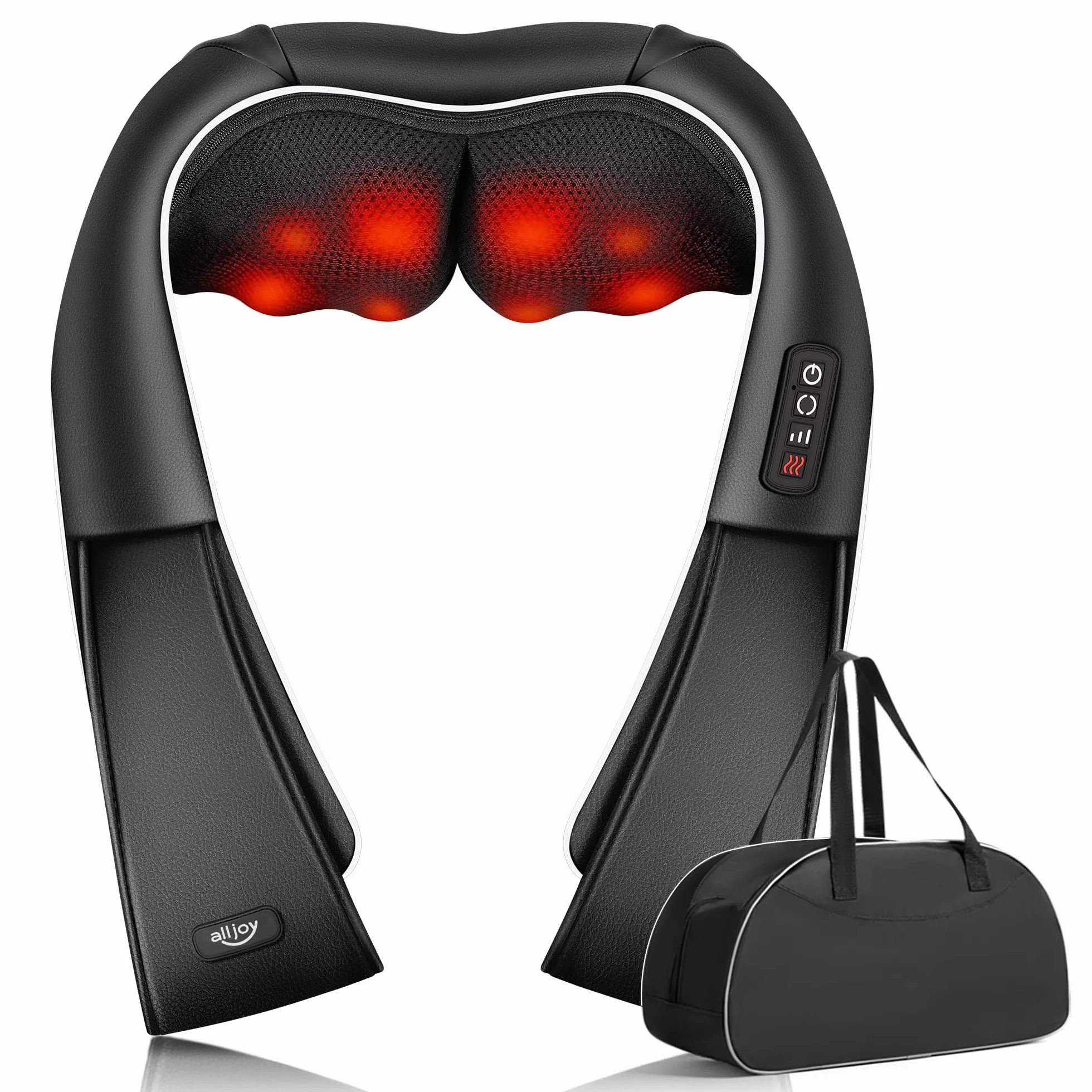 ALLJOY Masajeador de Cuello y Hombros con Calor, Shiatsu Cervical y Espalda, 8 Nodos Giratorios, 3 Velocidades, Dirección Ajustable, Regalo, Negro