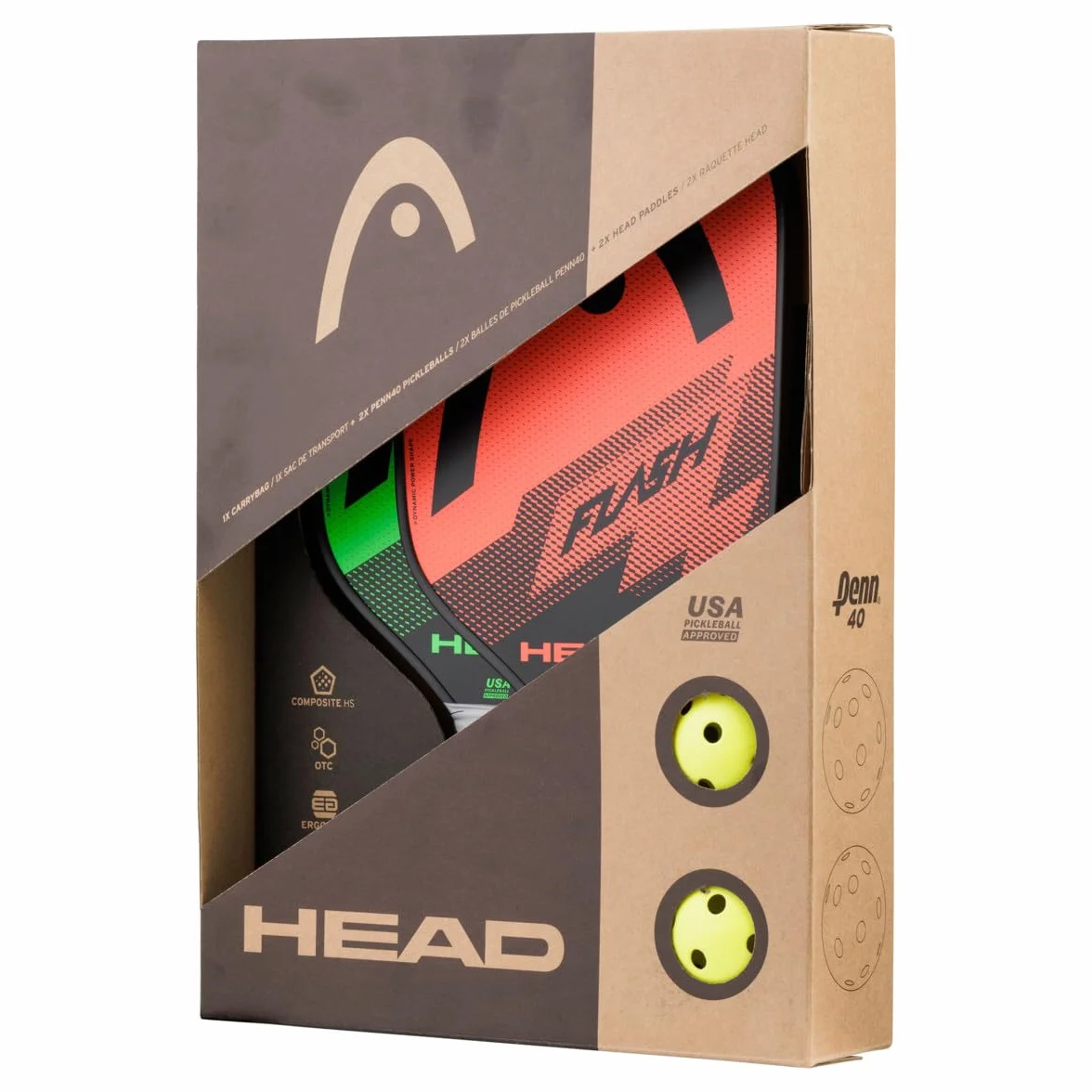 Head Flash Pickleball Pack - 2 Palas aprobadas, 2 Pelotas para Exteriores, Bolsa de Transporte