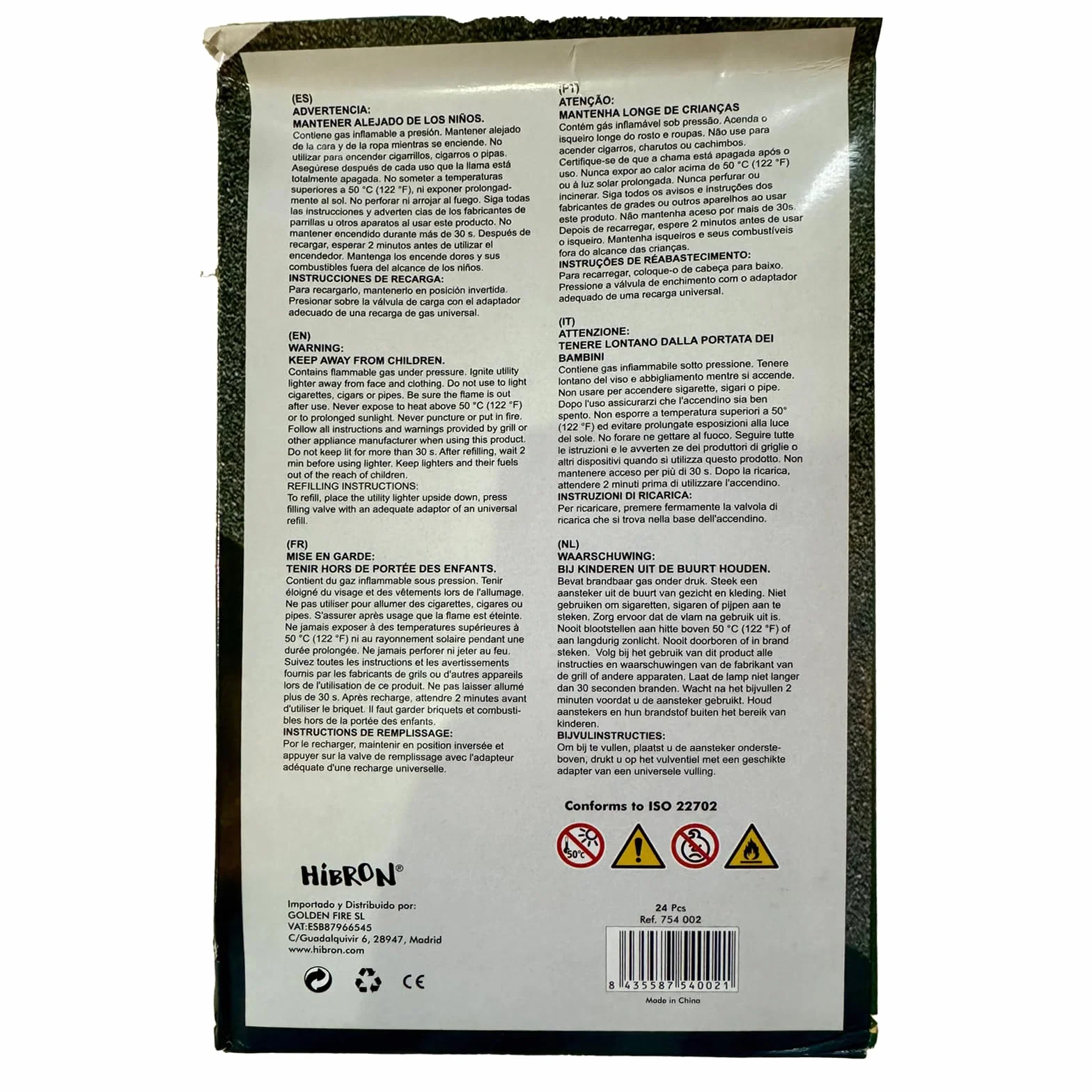 Encendedor Cocina Barbacoa Gas Azul 300 ml Recargable Soplete