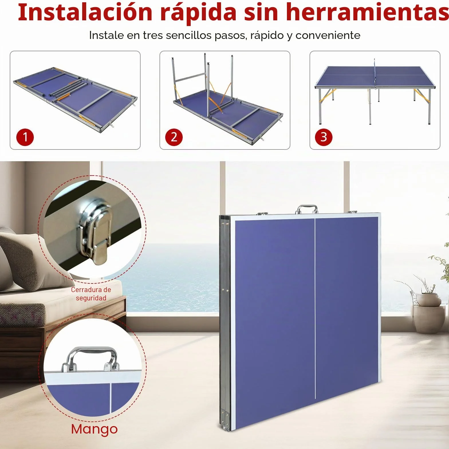 Mesa de Tenis de Mesa de Tamaño Mediano 1.8x0.9m - Mesa de Ping Pong Plegable y Portátil para Interior/Exterior con Red, 2 Palas de Tenis de Mesa y 3 Pelotas