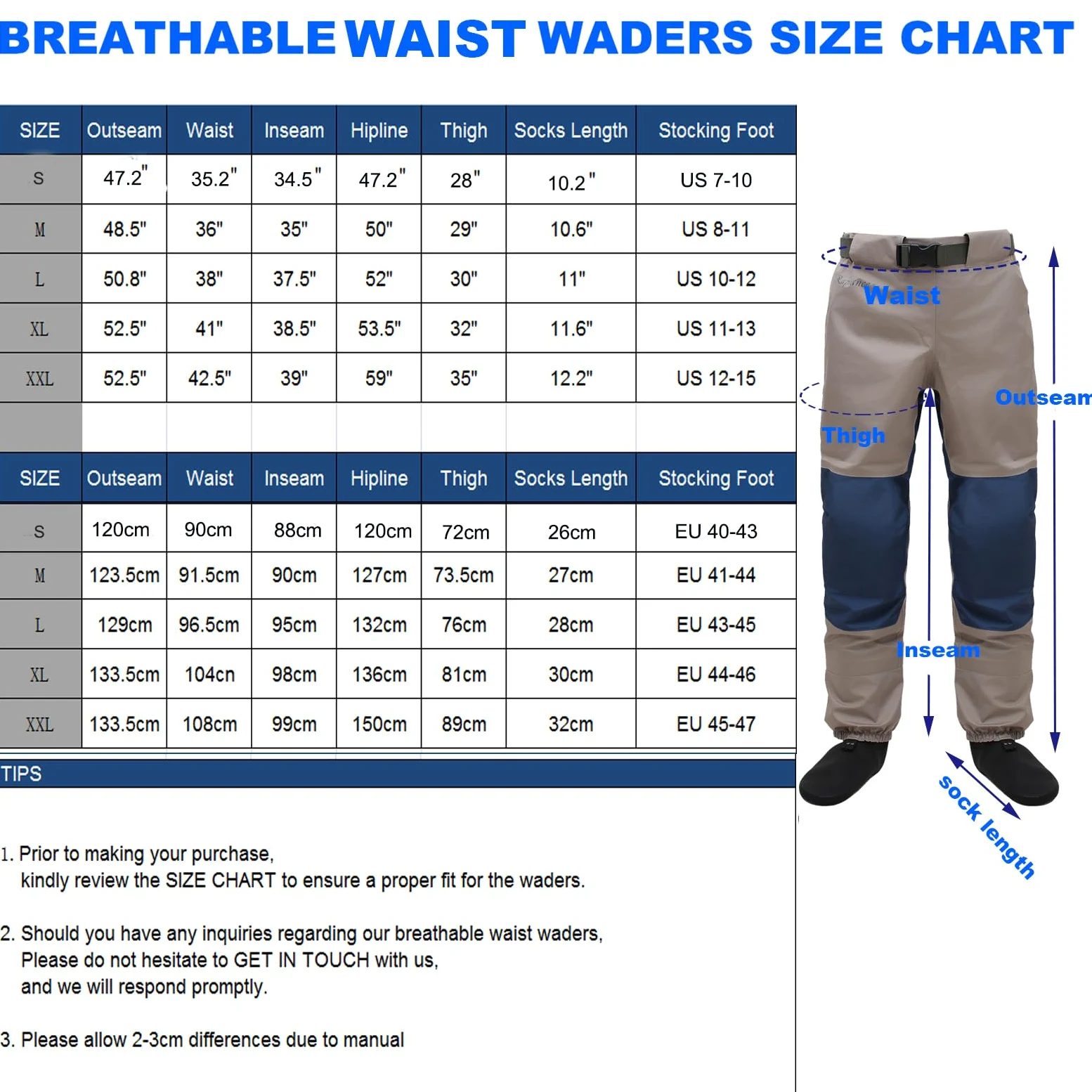 Raprance Pantalones de Pesca Transpirables con Cintura Alta para vadear