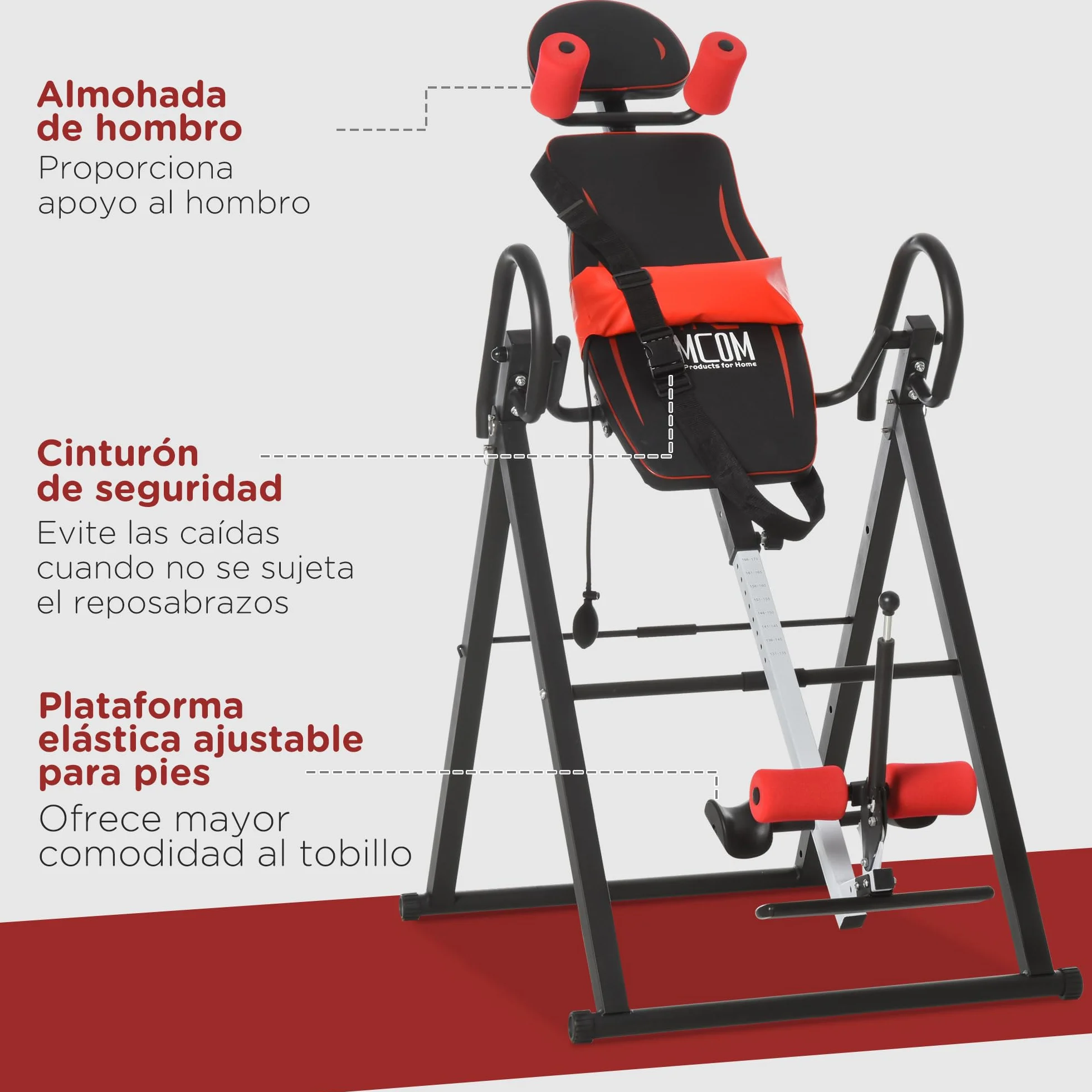 HOMCOM Tabla de Inversión Plegable con Bloqueo de Inclinación, Ángulo Ajustable hasta 90°, Banco de Inversión con Cinturón y Almohadillas de Seguridad para Aliviar Espalda, Mejorar la Circulación