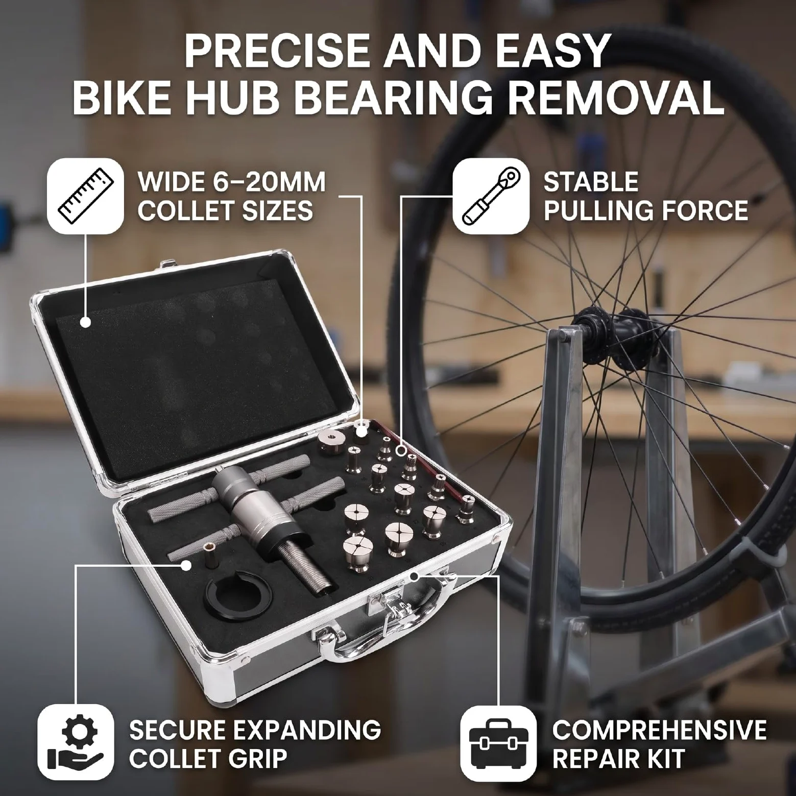 banapoy Herramienta de Extracción de Cojinetes de Buje de Bicicleta, Extractor Cojinetes Pinza Expansible, para Reparación Interiores 6 a 20 Mm y Exteriores de 14 a 39 Mm
