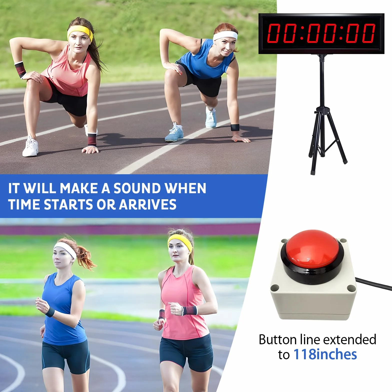 Temporizador de cuenta atrás, 2,3 pulgadas, con trípode, 6 dígitos, función de recuento de baja/alto, mando a distancia, cronómetro, reloj digital LED de 12/24 horas, adecuado para entrenamiento