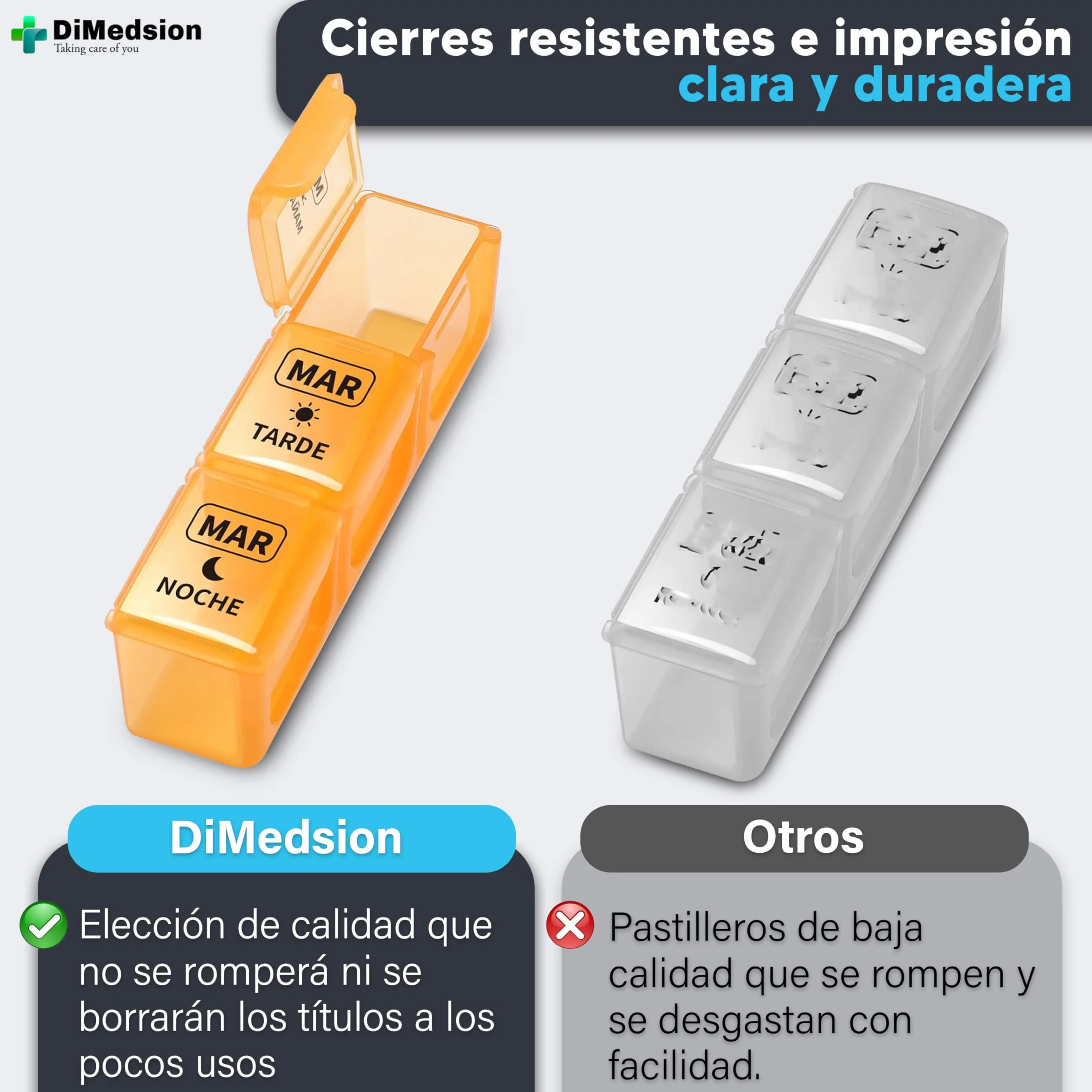Pastillero Semanal 3 Tomas con Cortador y Organizador Medicamentos Negro