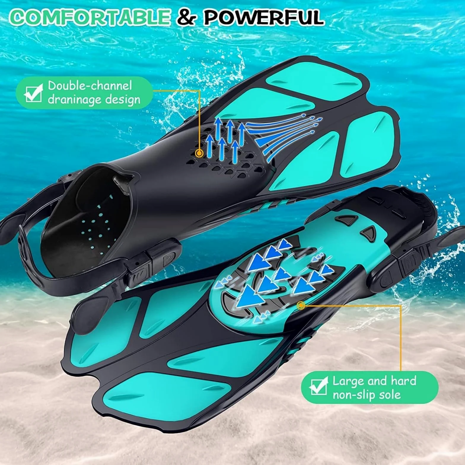 1 par de aletas de buceo, aletas de natación, tamaño de viaje corto ajustable para snorkeling, buceo, adultos, talón abierto, aletas de buceo