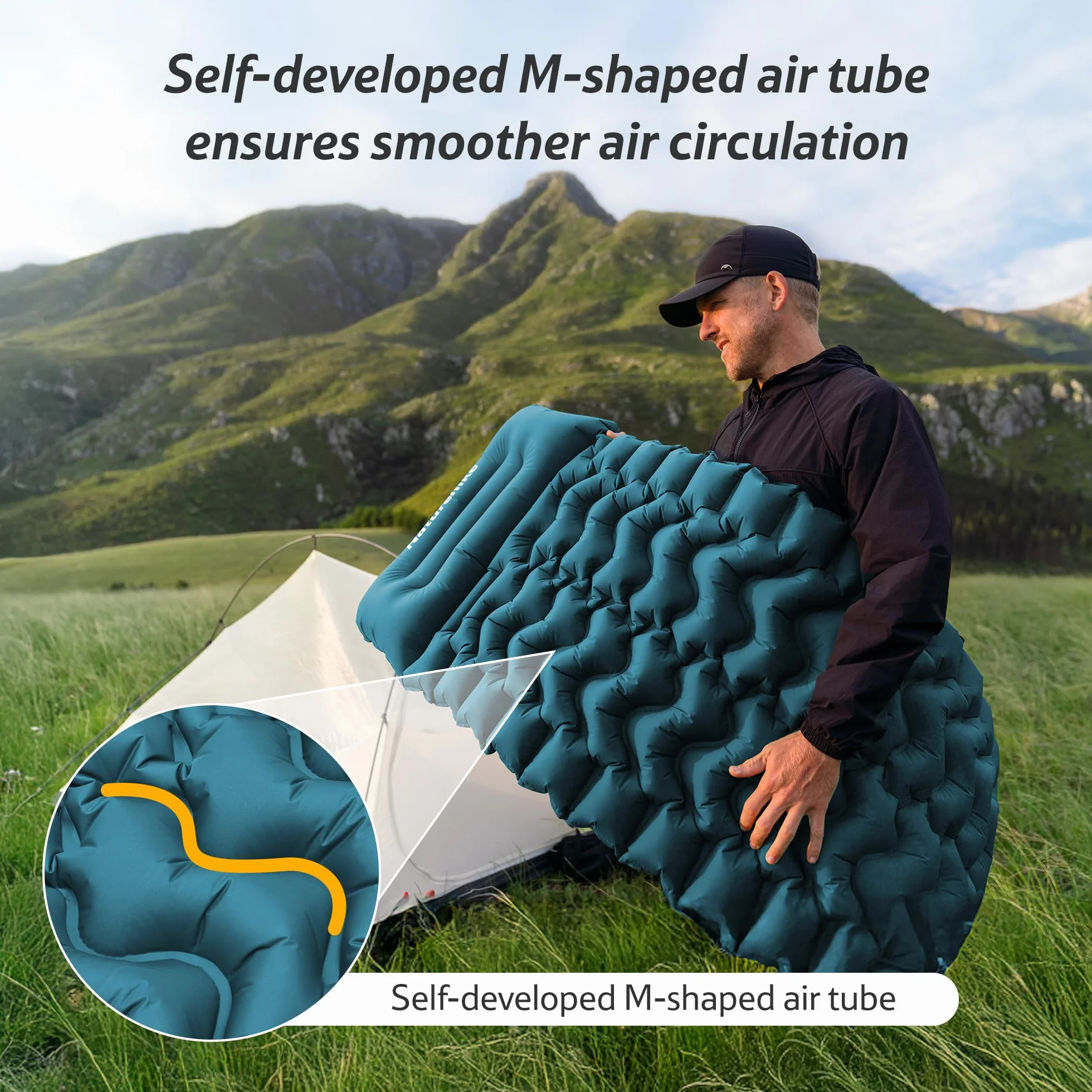 Naturehike Colchoneta hinchable ultraligera, colchoneta de dormir ligera, para exteriores, compacta y resistente a la humedad, para mochilero, camping, nivel de entrada (azul oscuro - doble)