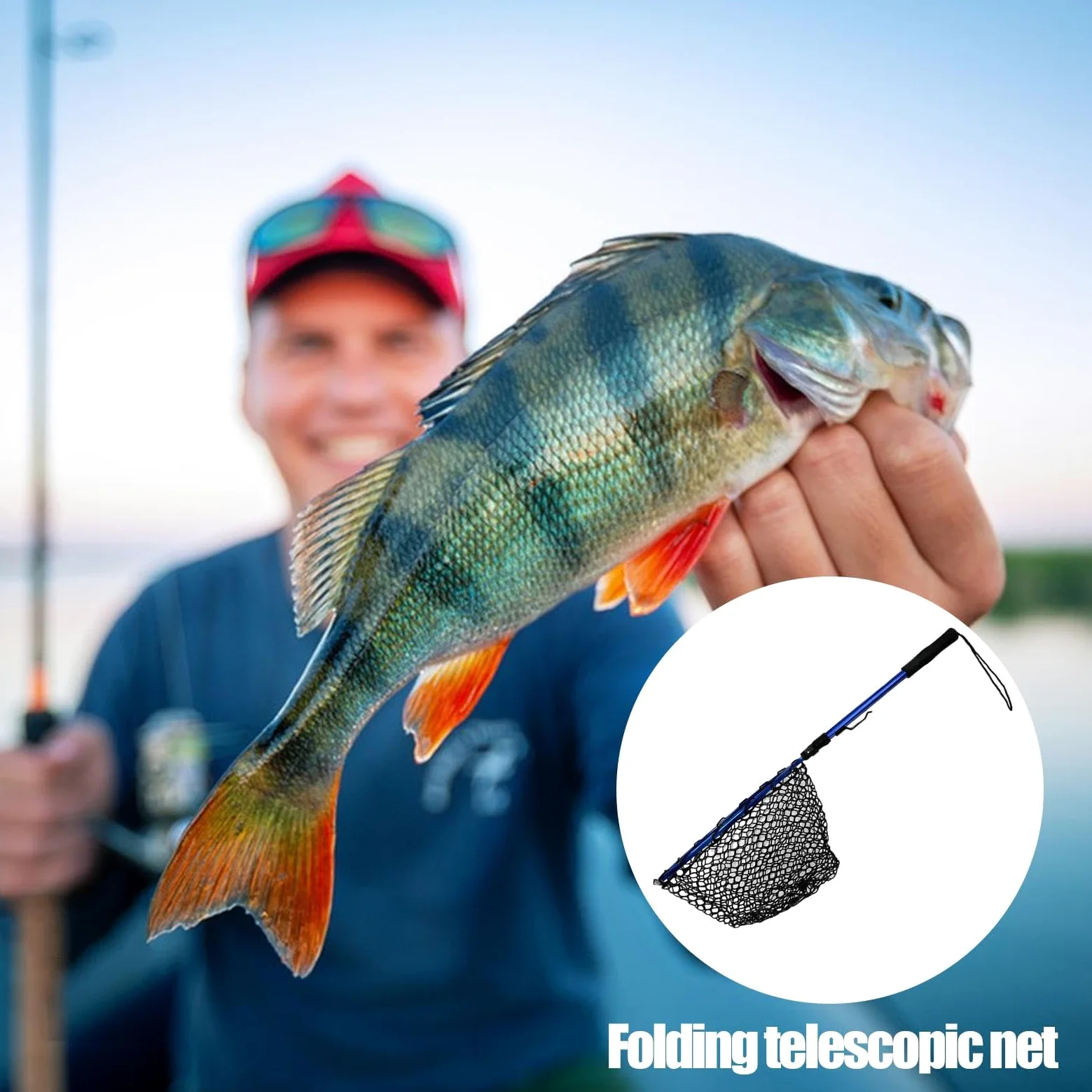 Red de pesca plegable con mango telescópico, gran red para pesca de agua salada y mar