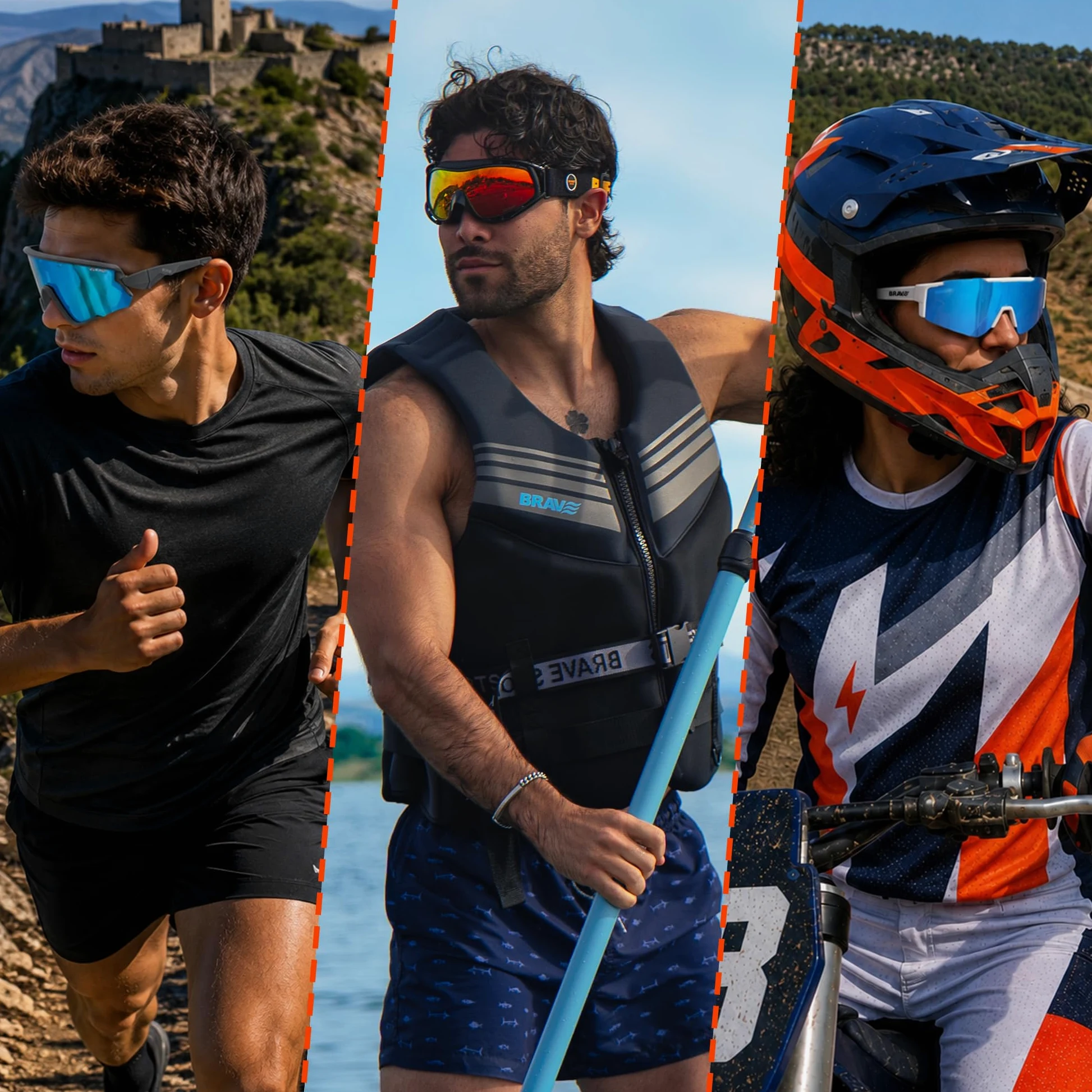 BRAVE BREEZE – Gafas Deportivas Tipo Goggle para Running, Ciclismo y Outdoor – Polarizadas UV400 Cat.3 Anti-Fog – Cinta Ajustable Antideslizante – Certificación CE – Set completo