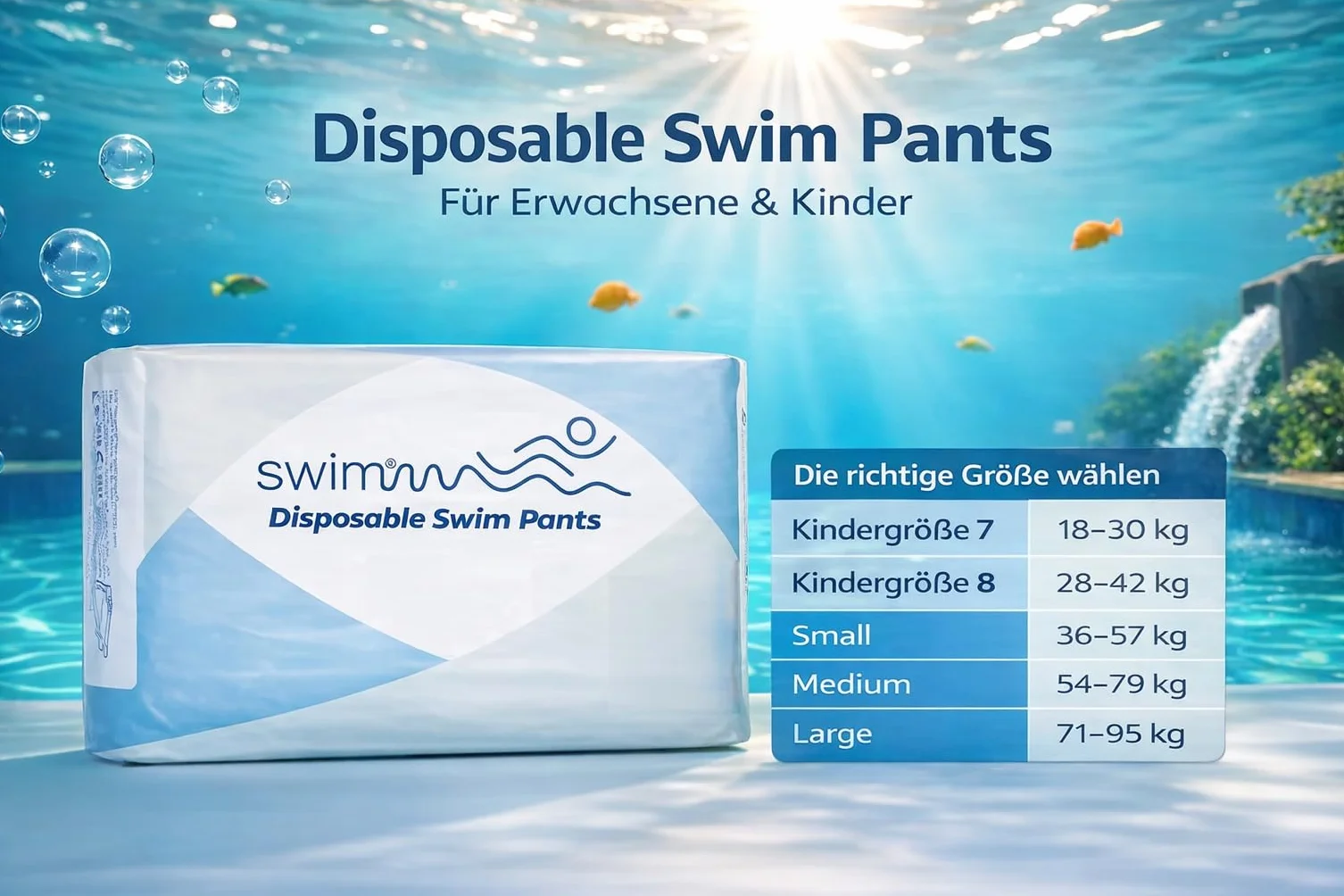 Pañales de natación desechables Talla 8 (28-42 kg) 30 unidades Protección contra incontinencia fecal