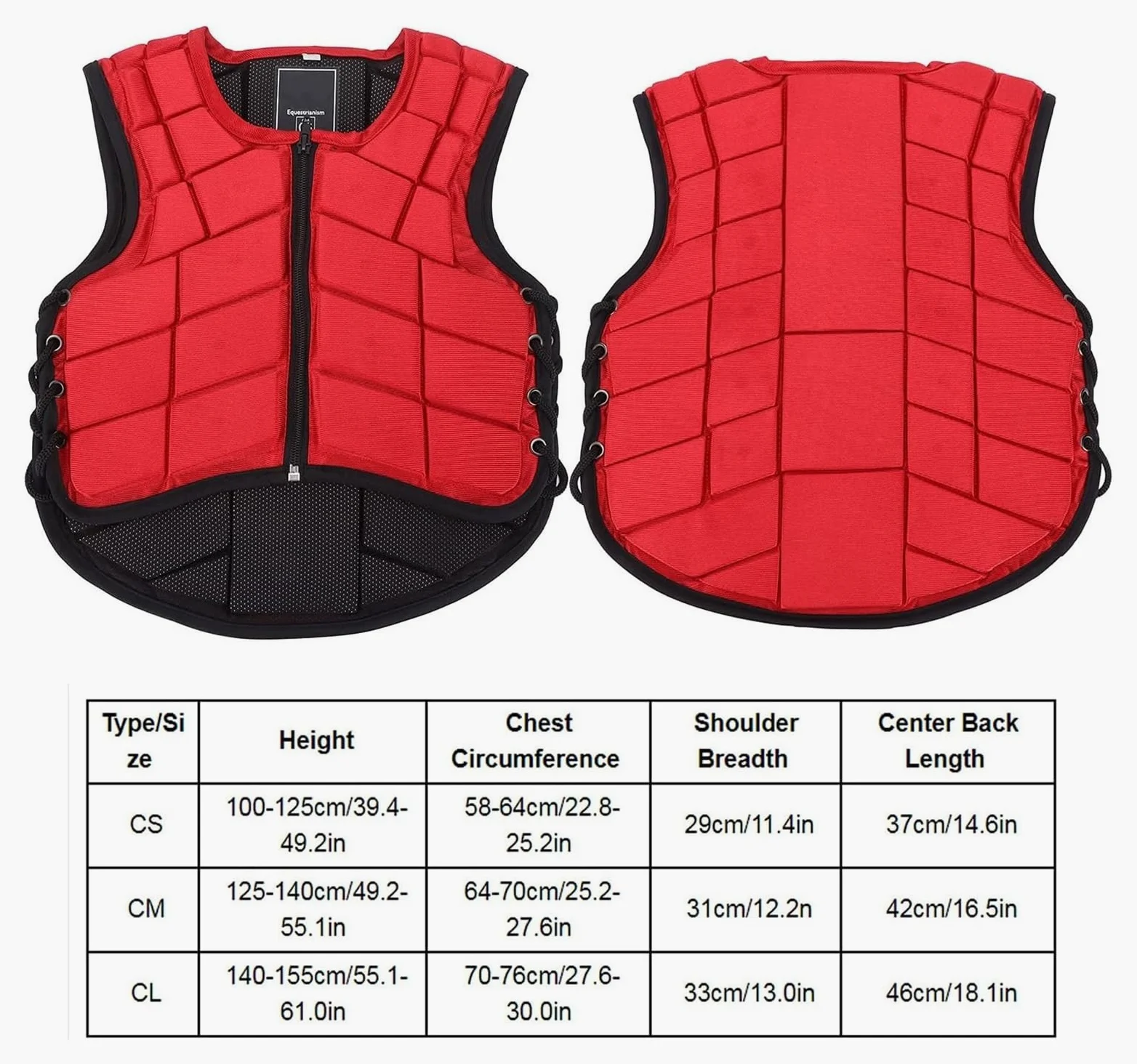 Ecuestres chaqueta protectora chaleco， Chaleco ecuestre, chaleco de seguridad for montar a caballo, equipo de protección acolchado de espuma de nailon, chaleco rojo for niños(CS)