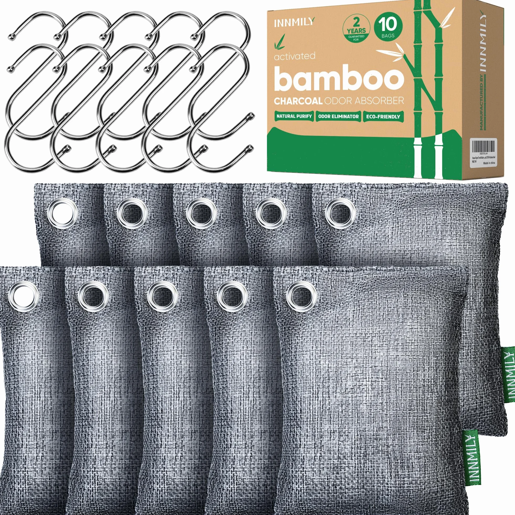 Absorbedor de olores de carbón activado, bolsas purificadoras de aire de carbón de bambú, eliminador de olores fuertes para hogar, coche, armario (10 paquetes)