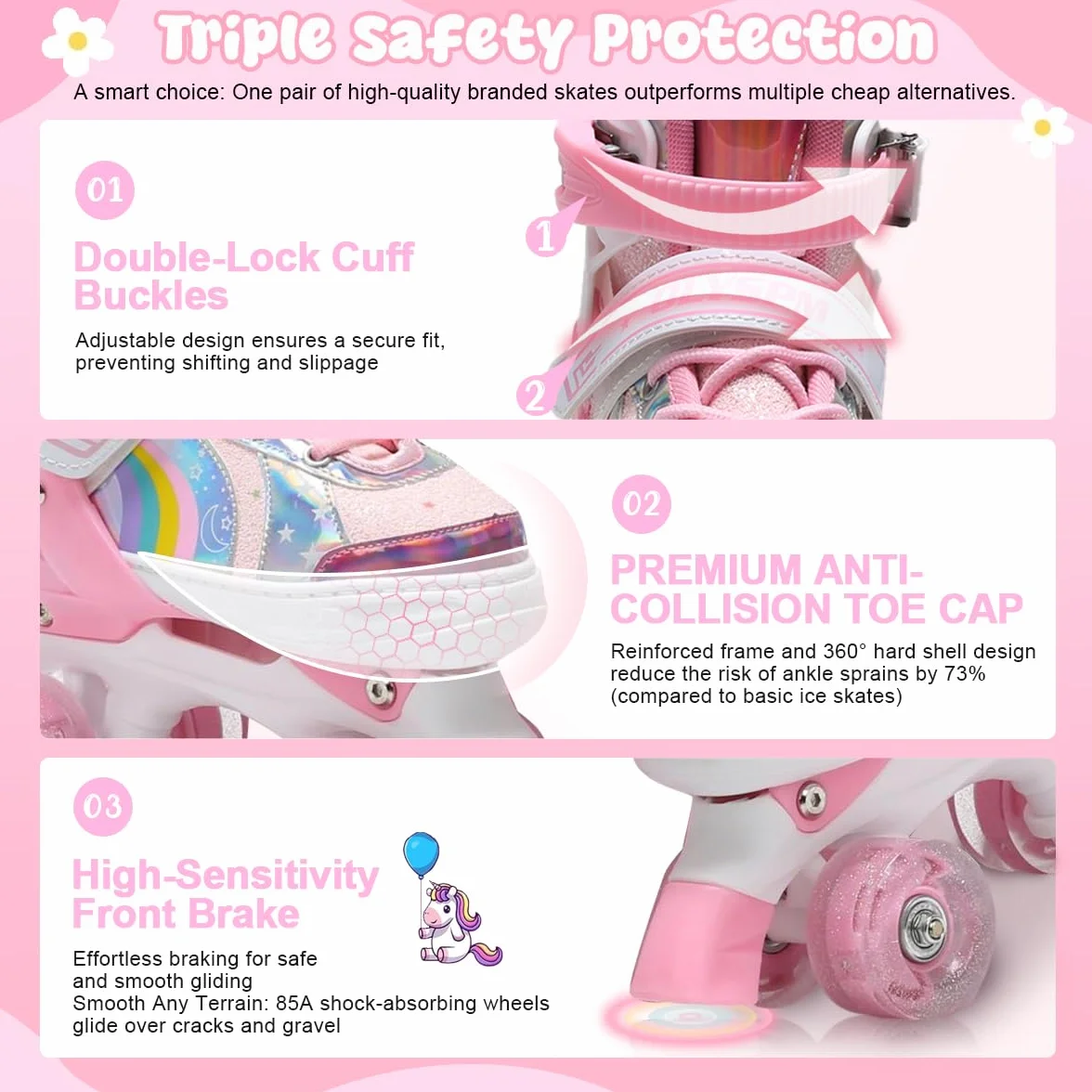 Patines 4 Ruedas LED Ajustables para Niña Principiante