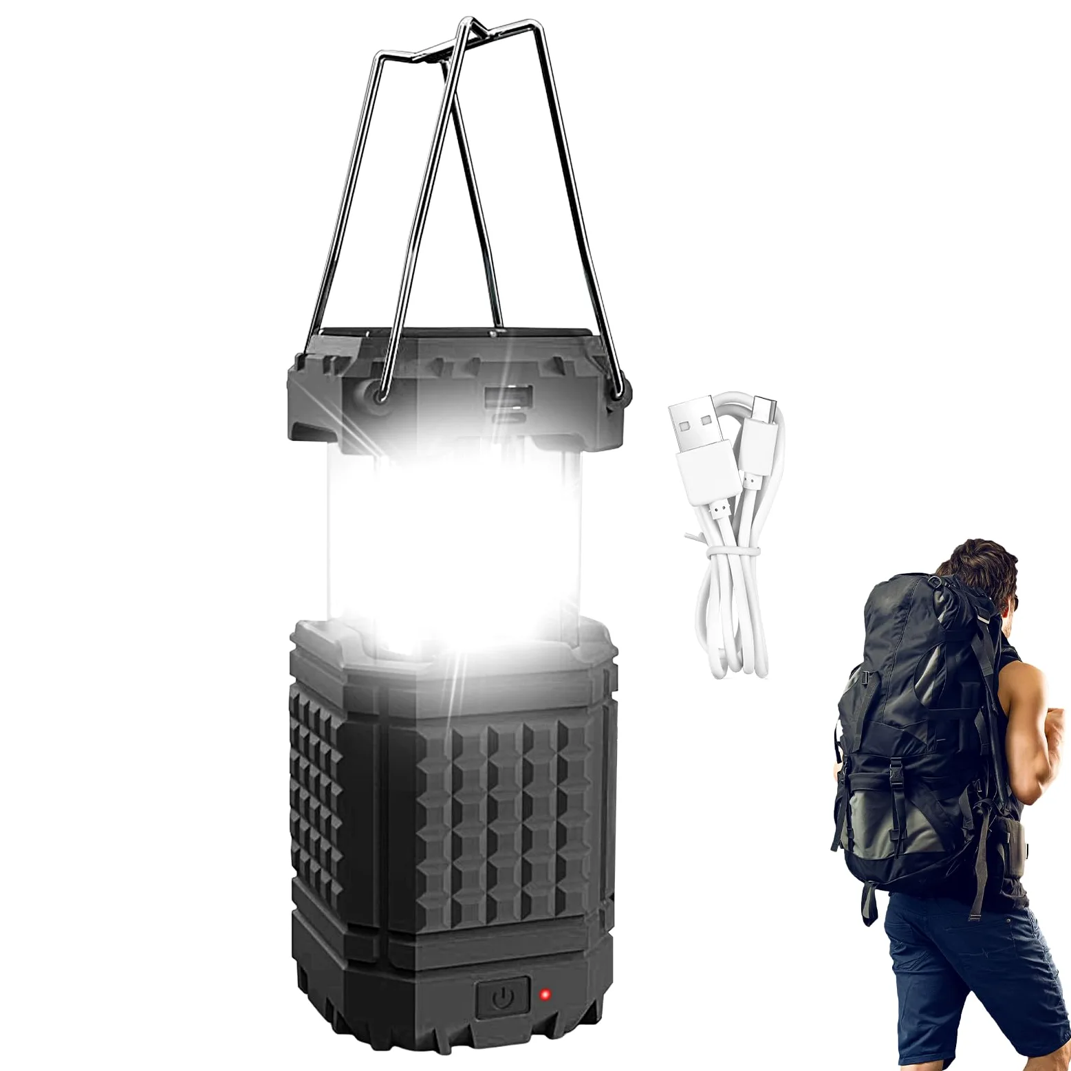 Linterna Solar de Camping Linterna de Camping Plegable y Impermeable | Linterna Solar con Carga USB para Camping, Pesca, Senderismo, Playa, Reparaciones del Coche, Jardín, Patio