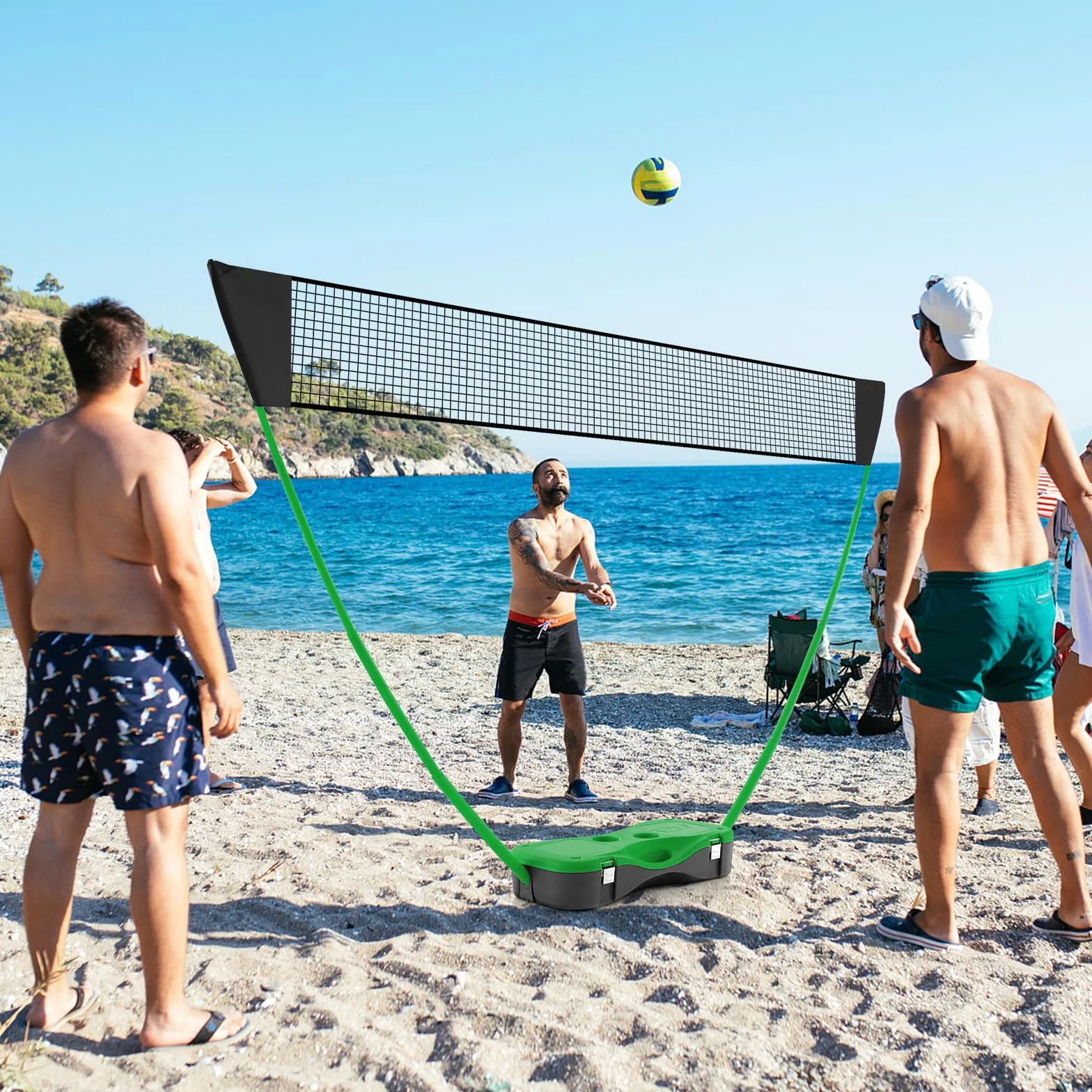 GYMAX Soporte red bádminton portátil juego con raqueta y 2 volantes caja almacenamiento exterior interior