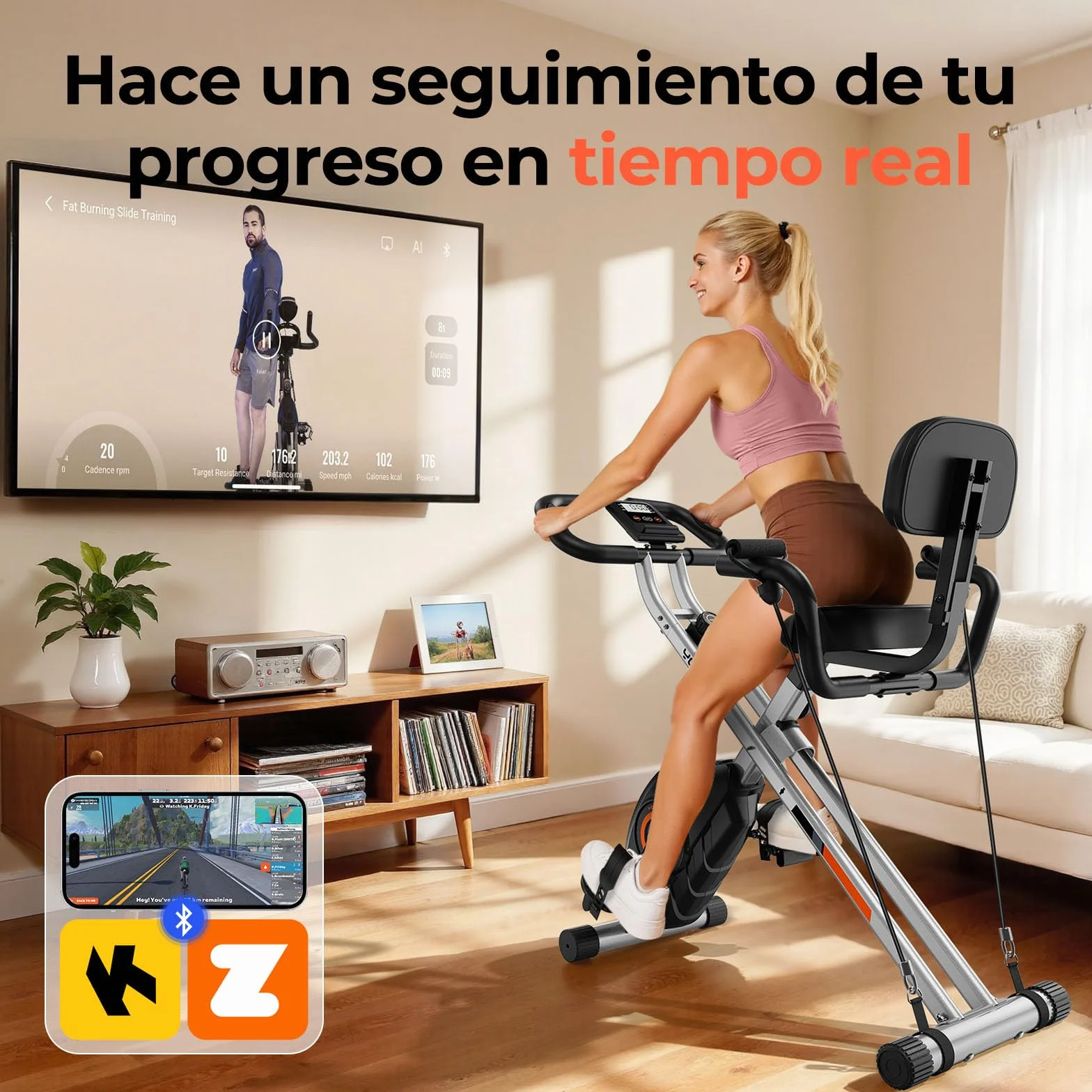 YOSUDA Bicicleta estática plegable, bicicleta estática plegable, bicicleta estática ahorra espacio con banda de resistencia incorporada