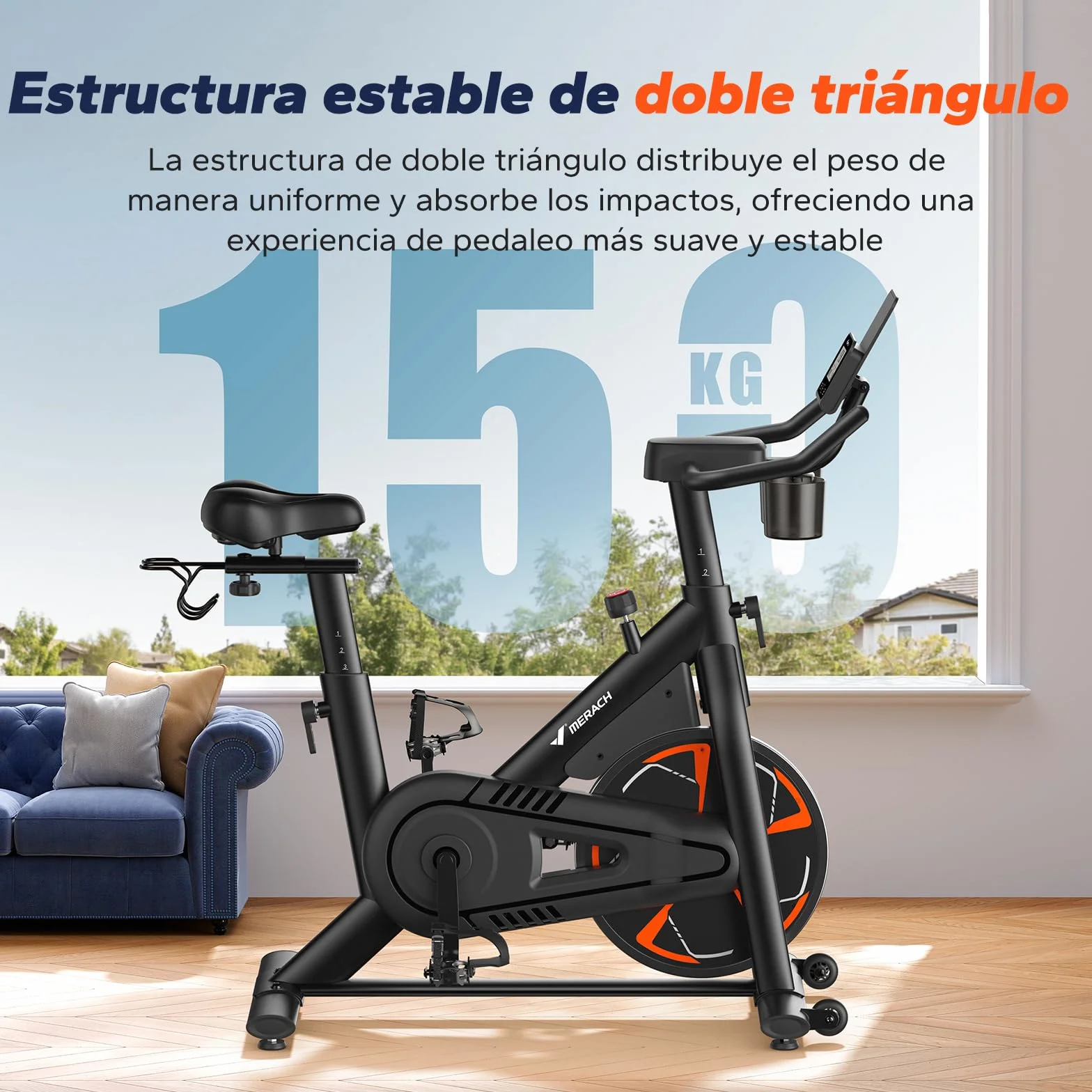 MERACH Bicicleta Estática con Resistencia Magnética, Bicicleta de Interior Silenciosa con Sillín de Aire Amortiguado, Monitor LED, App Propia, Marco en H Estable para Mayor Soporte, Capacidad 150KG