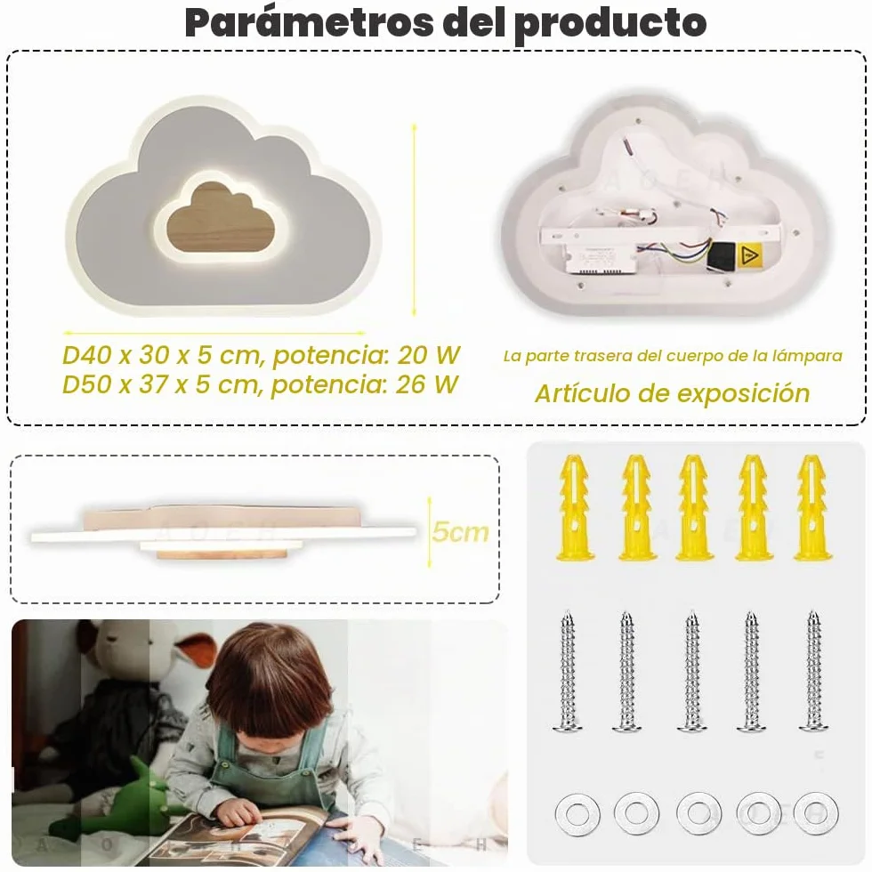 Lámpara de techo LED moderna con luz nocturna nubes madera para niños habitación salón dormitorio