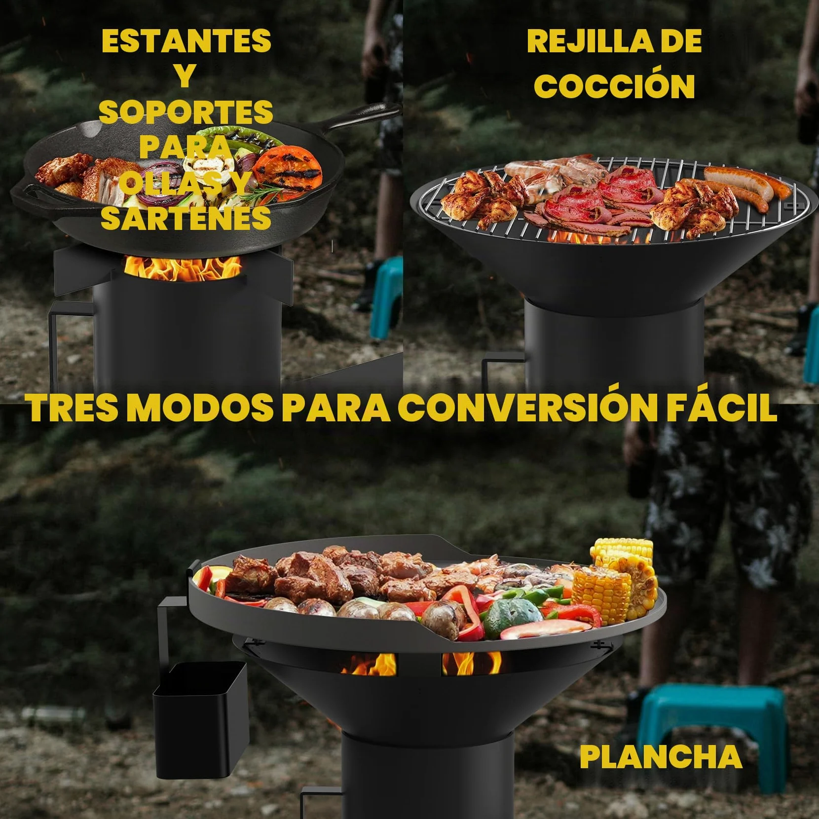 Onlyfire Estufa de Cohete de Camping Estufa Rocket Portátil, Estufa de Cañón con Placa Grill, Rejilla Grill y Rejilla para Ollas, 3 en 1 Multifunción Rocket Stove, Horno de Cohetes Exterior