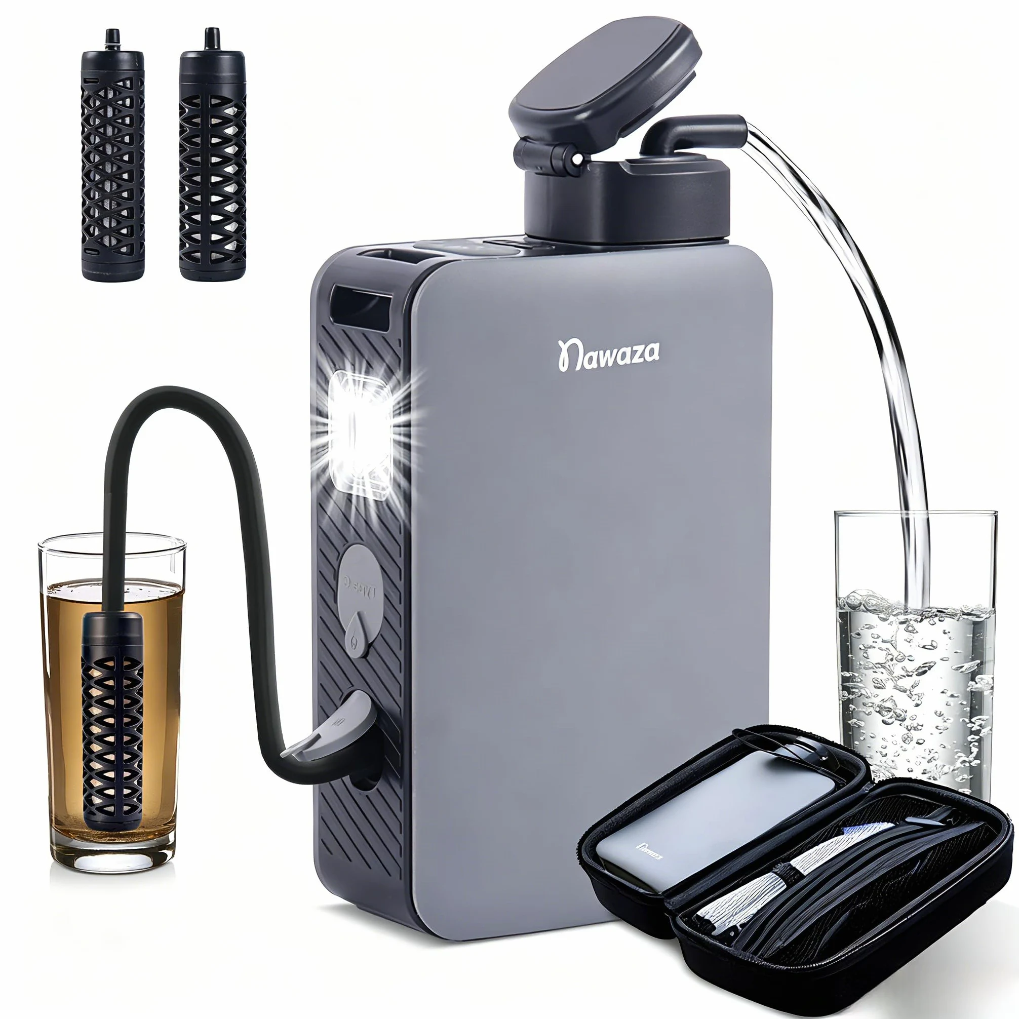 Nawaza Filtro de agua eléctrico portátil, purificador de agua de 0.01 micras para acampar al aire libre, senderismo, camping, sistema de filtración de agua, supervivencia, camping, viajes y emergencia