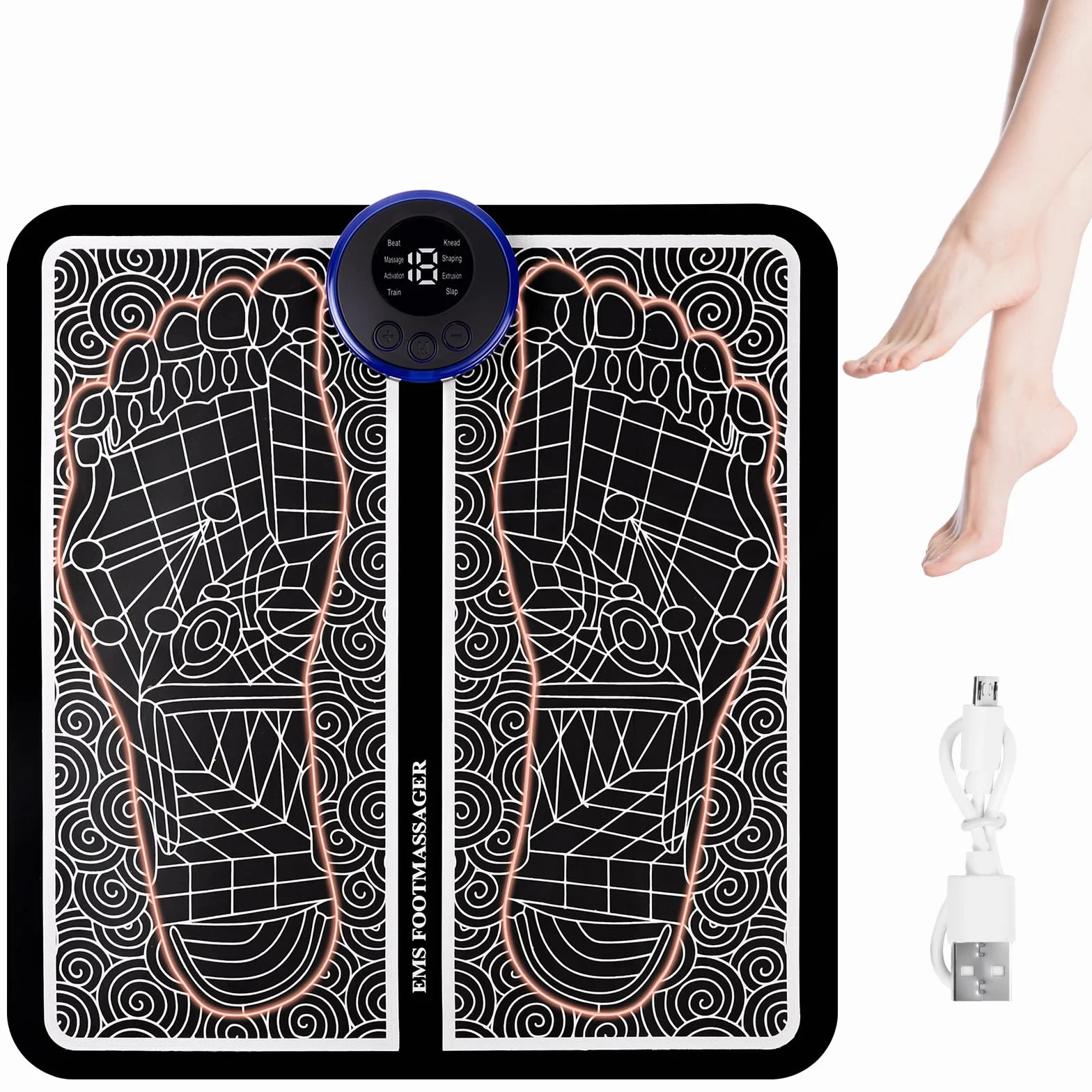 Masajeador de Pies Eléctrico 8 Modos 19 Niveles de Intensidad Alivio Dolor Plantar