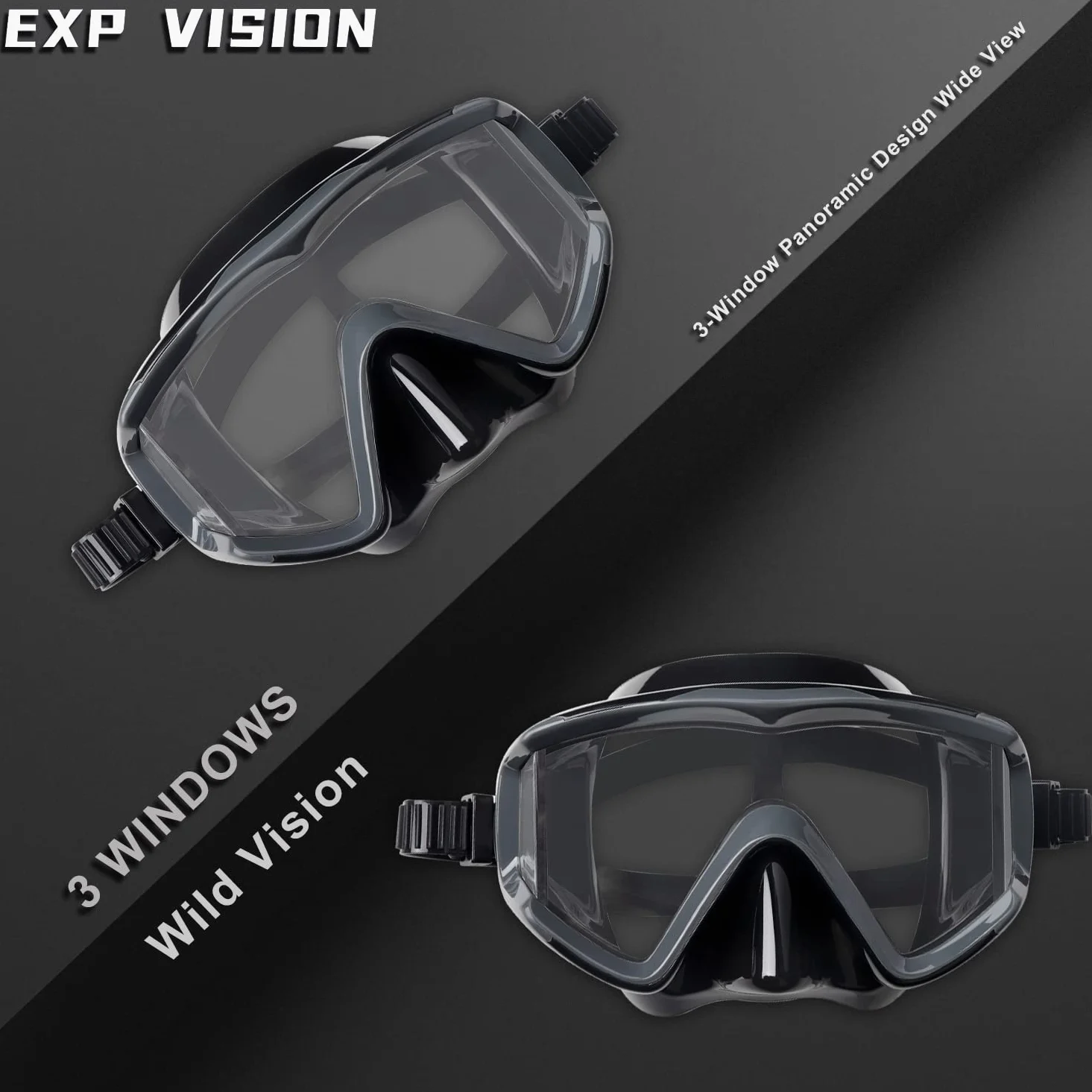 Pano 3 Gafas de buceo para adultos, máscara de buceo de vidrio templado, gafas de natación premium con tapa nasal para snorkel, buceo libre, natación