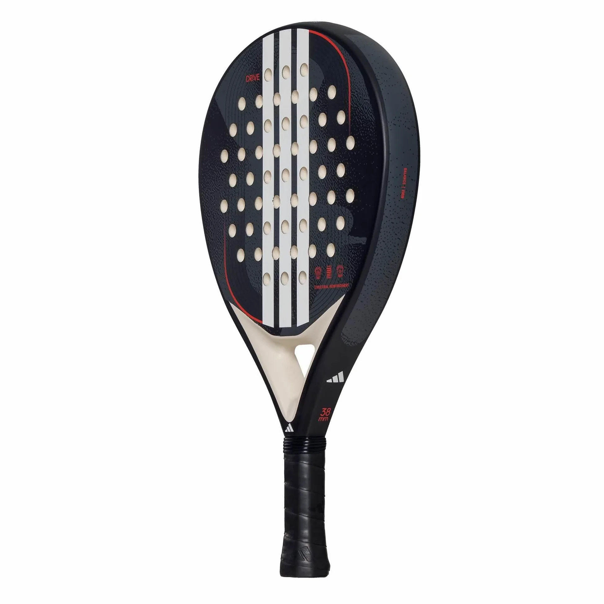 Pala de Padel adidas Drive Black 3.4 Negra, Forma Redonda, Goma eva Soft Performance, Fibra de Vidrio