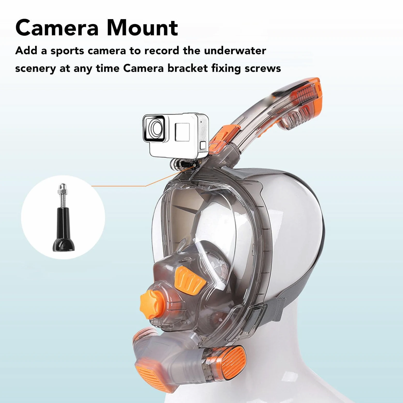 Gafas de tubo de cara completa con soporte para cámara - Vistas panorámicas del tubo de 180 grados - Respiración segura, tecnología de niebla - Máscaras de buceo