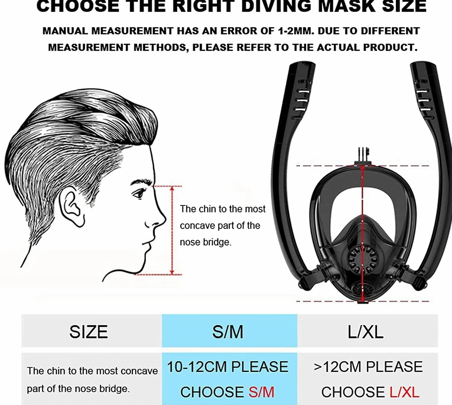 Máscara De Snorkel para Adultos Y Niños, Máscara De Buceo Doble De Cara Completa Antivaho, Equipo De Respiración Subacuática para Natación.（Color 02-L）