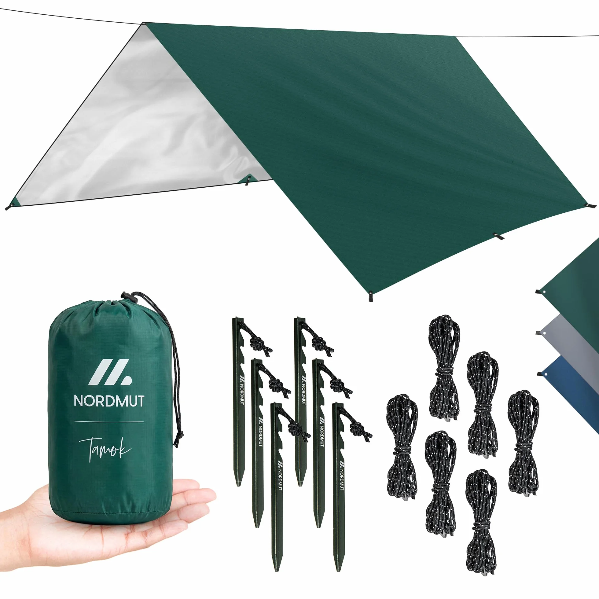 NORDMUT® Tarp 3x3/4m Impermeable – Toldo Camping protección Óptima contra Lluvia y Sol – Lona Resistente con Ojales, Tamaño Compacto – Ultraligero para Camping & Senderismo (Azul / 300 x 400 cm)