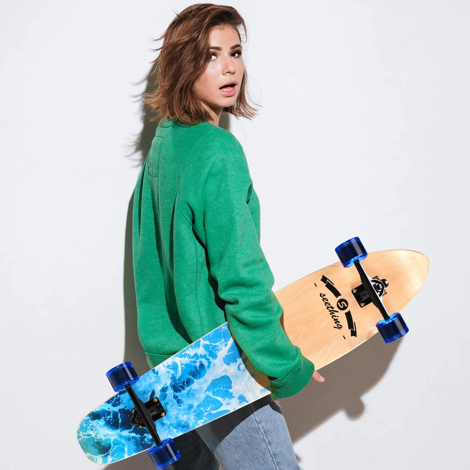 Monopatín Longboard Completo 42 Pulgadas Arce Artesanal Crucero Tallado Estilo Libre Cuesta Abajo
