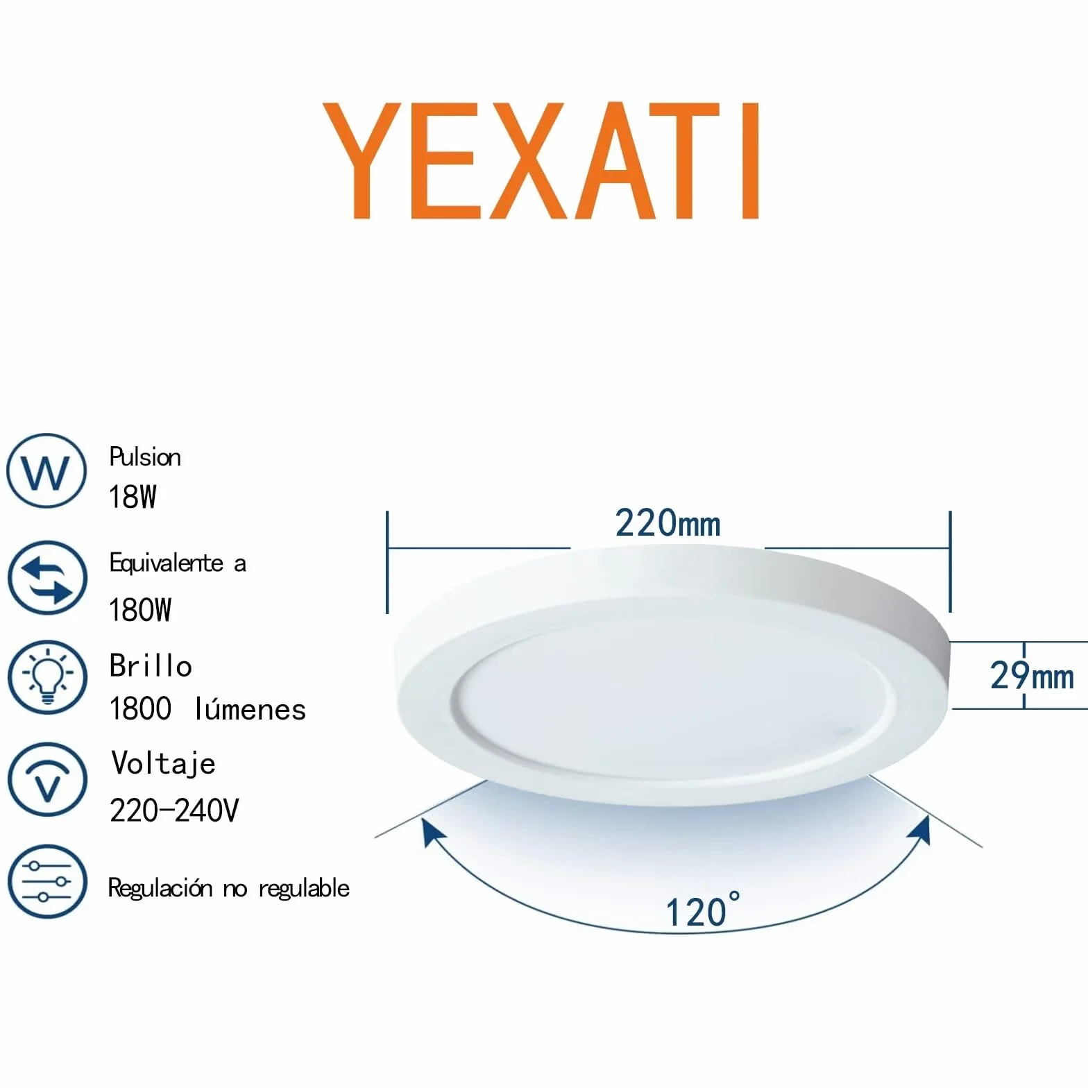 Yexati Plafon LED 18W 1800LM IP44 Lampara Techo Redonda 6500K Blanco Frio Ø220mm