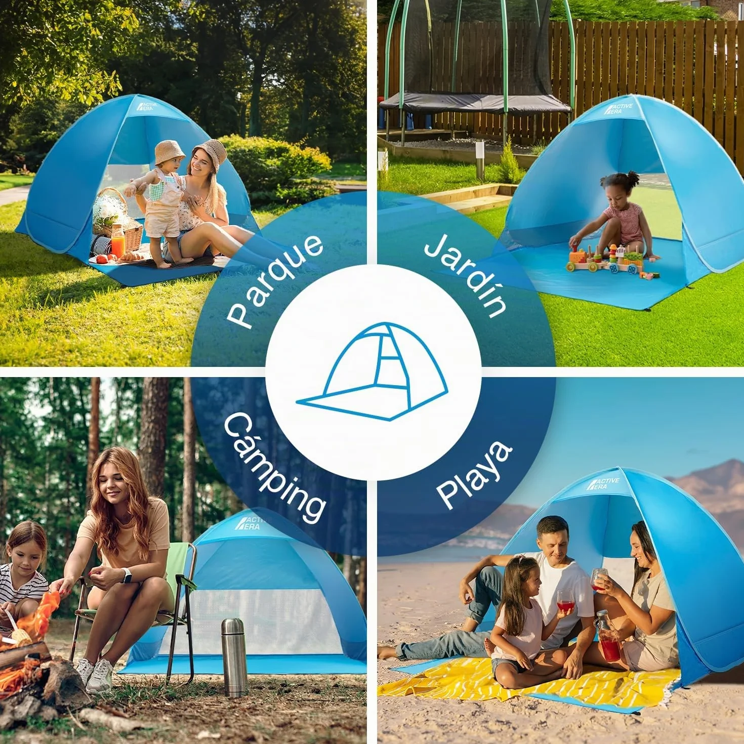 Active Era Tienda de Playa Carpa Plegable 2 Personas FPS 50+ Protección Solar UV - Incluye Bolsa de Viaje & Piquetas para Tienda - Tienda Playa Bebe