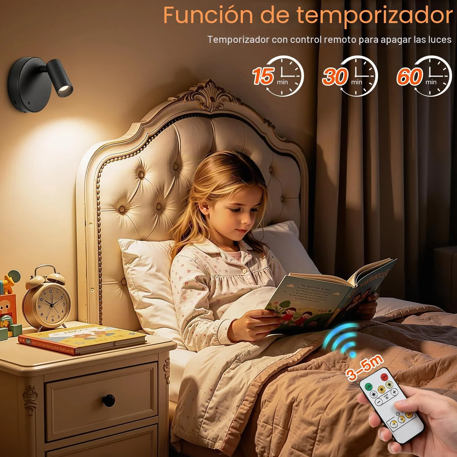 Ketom Aplique Pared LED Recargable Regulable, 3 Temperaturas de Color, Control Remoto, Giratorio, Negro