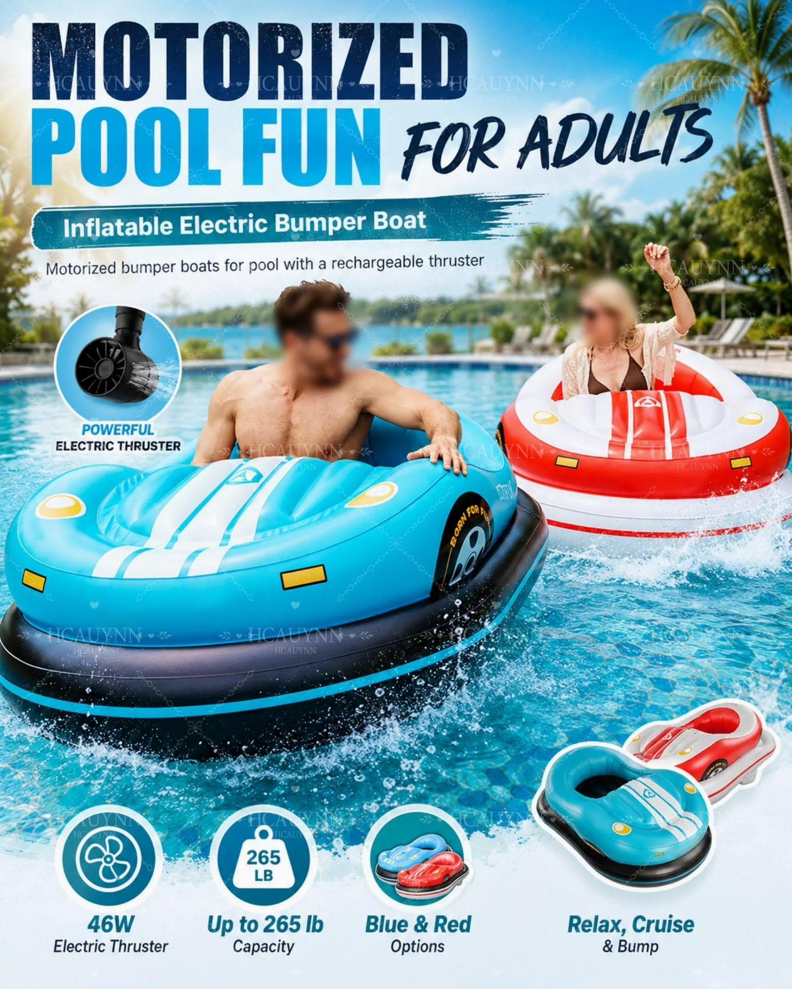 Bote Motorizado, Carga 120 kg, Cuerpo Inflable de Doble Capa Blue | Joystick 360°, Dos Módulos de Energía, Duración 40–60 Min, Uso Adulto en Piscina