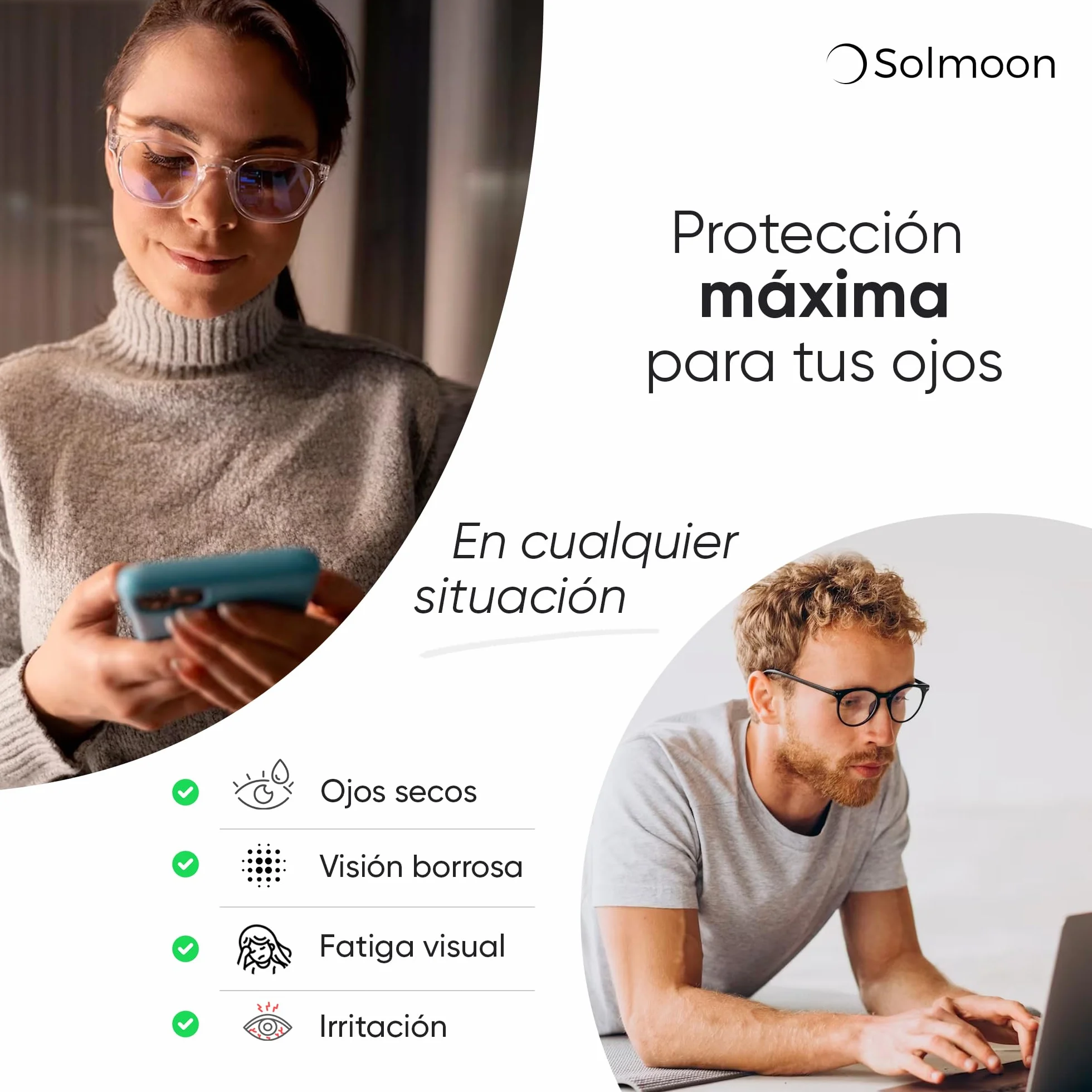 Solmoon Gafas Filtro Luz Azul Antifatiga Anti-Azules Gaming Lectura Lentes Antireflejo