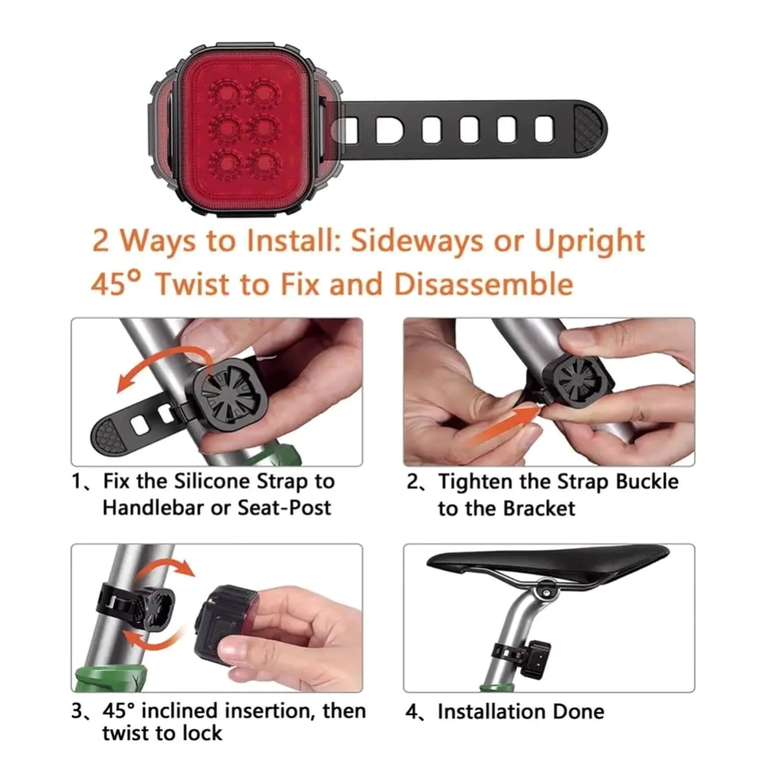 Juego De Luces Para Bicicleta Juego de luces traseras y delanteras for bicicleta, faro trasero for ciclismo con carga USB, 6/24 cuentas, lámpara impermeable de aleación de aluminio for bicicleta Luces