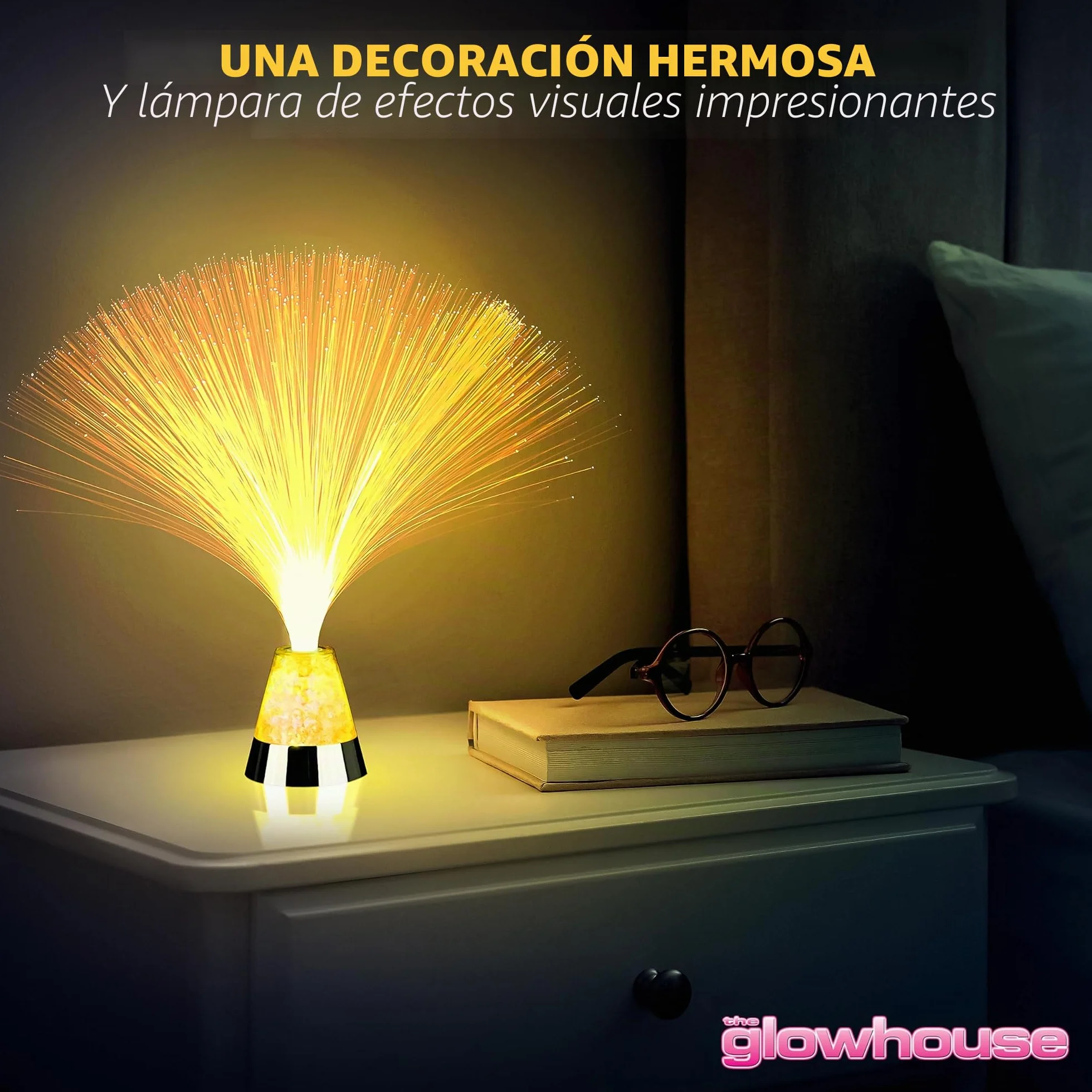 Lámpara de fibra óptica cambiante base de cristal 33,02 cm incluye pilas