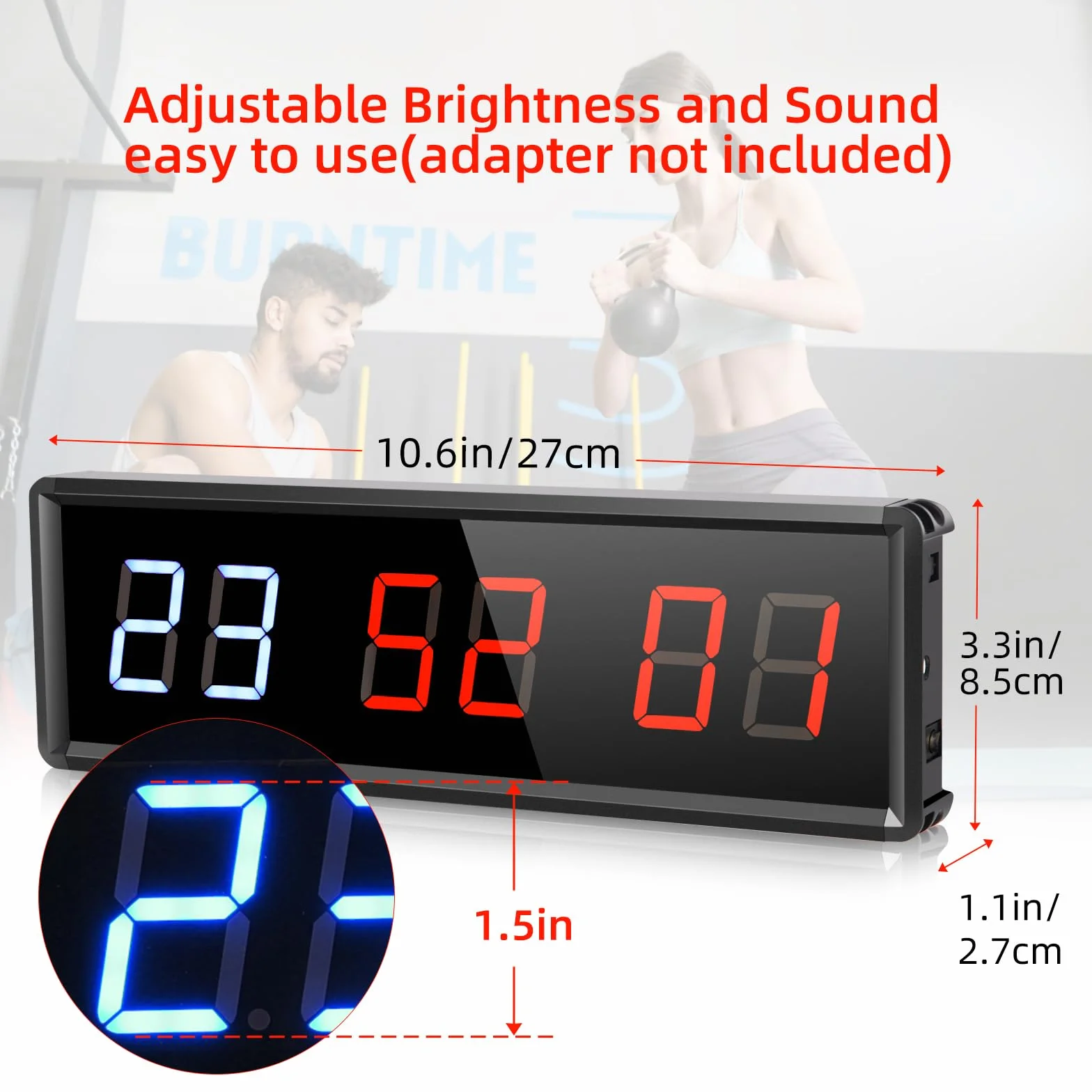 PELLOR Temporizador de Gimnasio Sports Timeter, 1.5" Temporizador Intervalos Fitness LED Programable con Cronómetro,Brillo Ajustable, Reloj de Entrenamiento con Control Remoto para Casa Garaje Externo