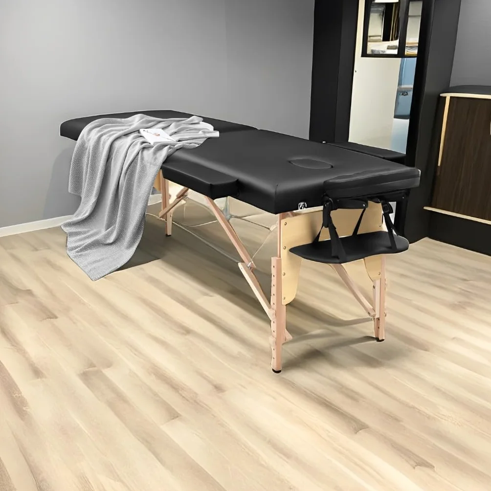Camilla de Masaje Plegable 2-Zona Madera Portatil para Fisioterapia y Tatuaje