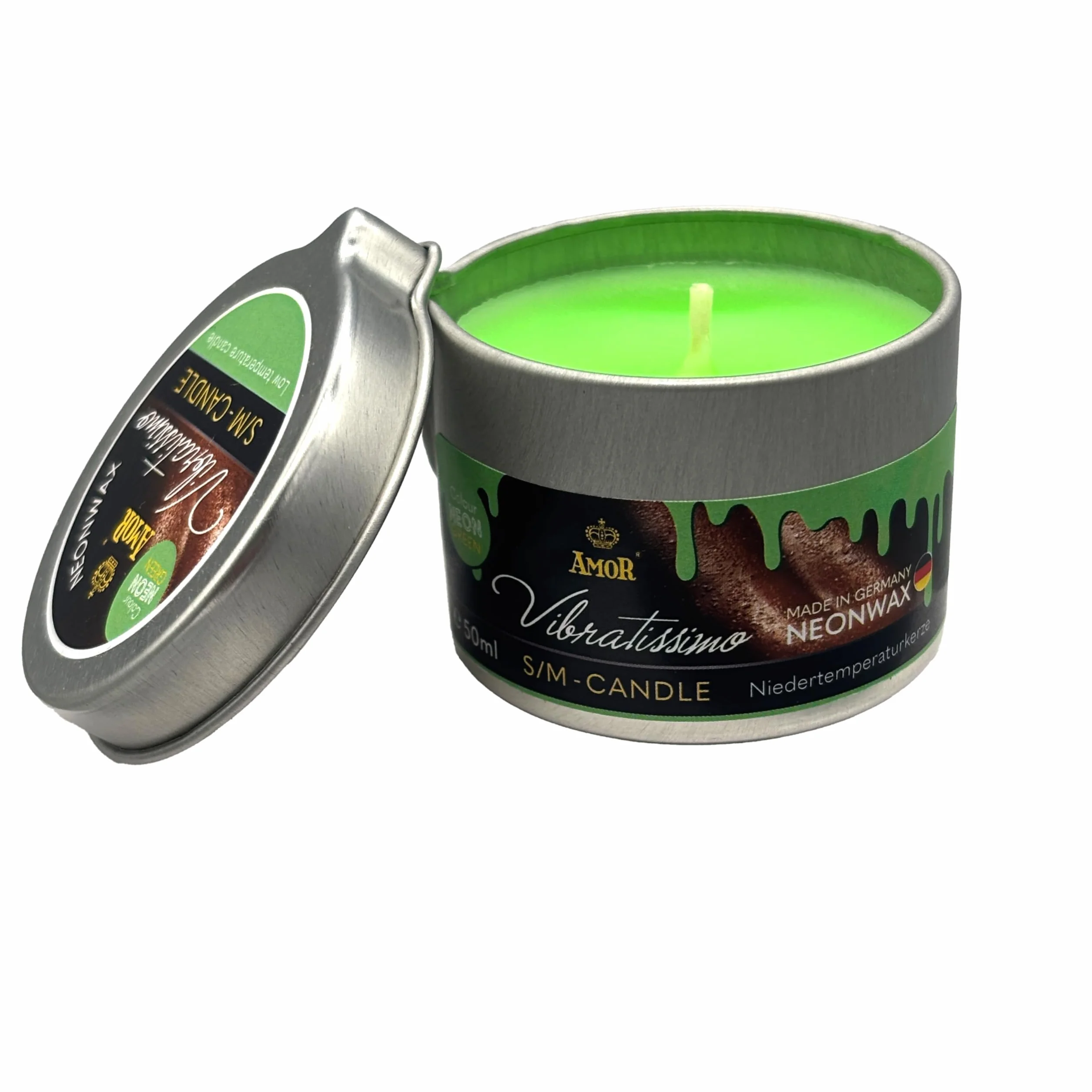 Vela S/M NEON GREEN 50 ml cera baja fusión verde neón sin olor goteo erótica masaje parejas