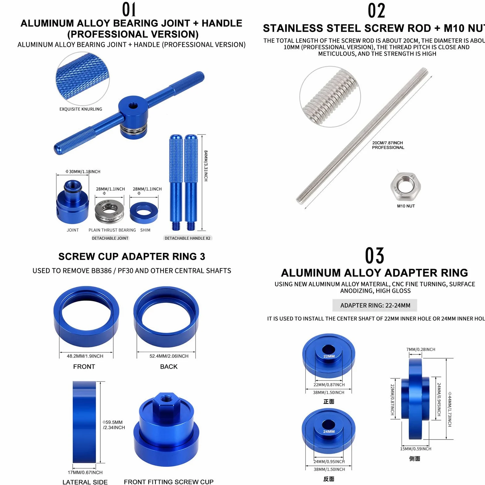 DENPETEC Kit de herramientas de instalación y extracción de soporte inferior de bicicleta profesional, removedor de soporte inferior para bicicleta BB86/BB30/BB92/PF30