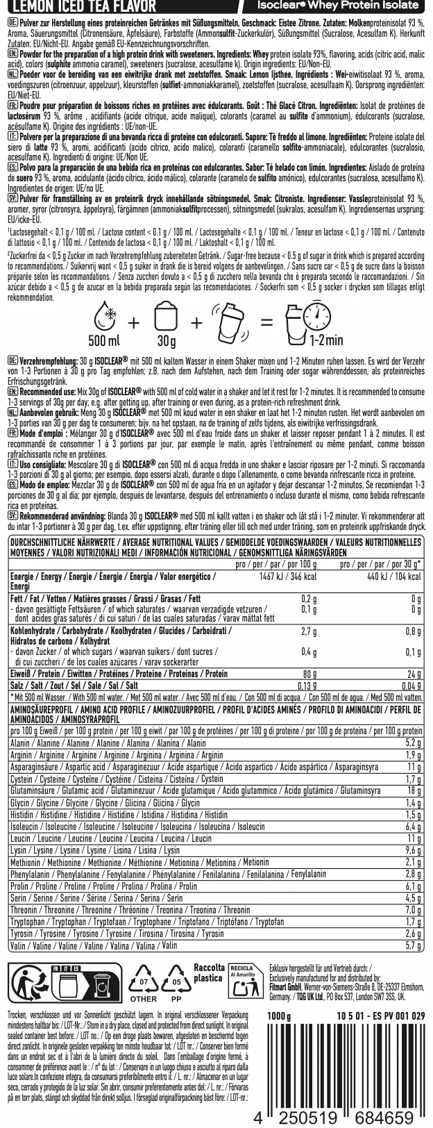 ESN ISOCLEAR Whey Isolate Protein Powder, Té helado con limón, 1000 g, limonada de proteínas