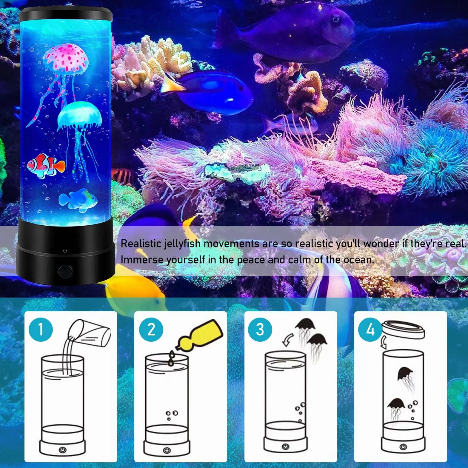 PORFOYO Lámpara de medusas lava 17 modos cambio color mando distancia luz nocturna acuario