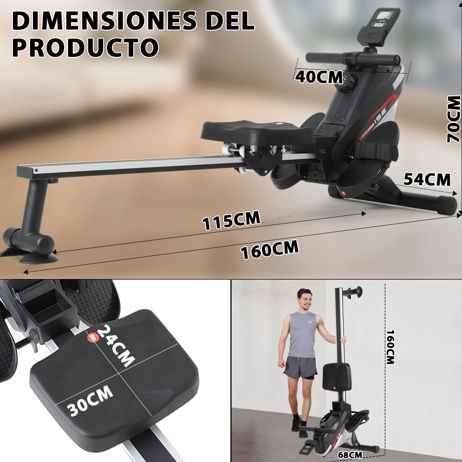 ISE Máquina De Remo para casa, Silenciosa, Máquina Remo Magnético, Remo Gimnasio En Casa con 8 Niveles de Resistencia, Fuerza de Tracción máx de 15KG, Remo Maquina Ejercicios En Casa