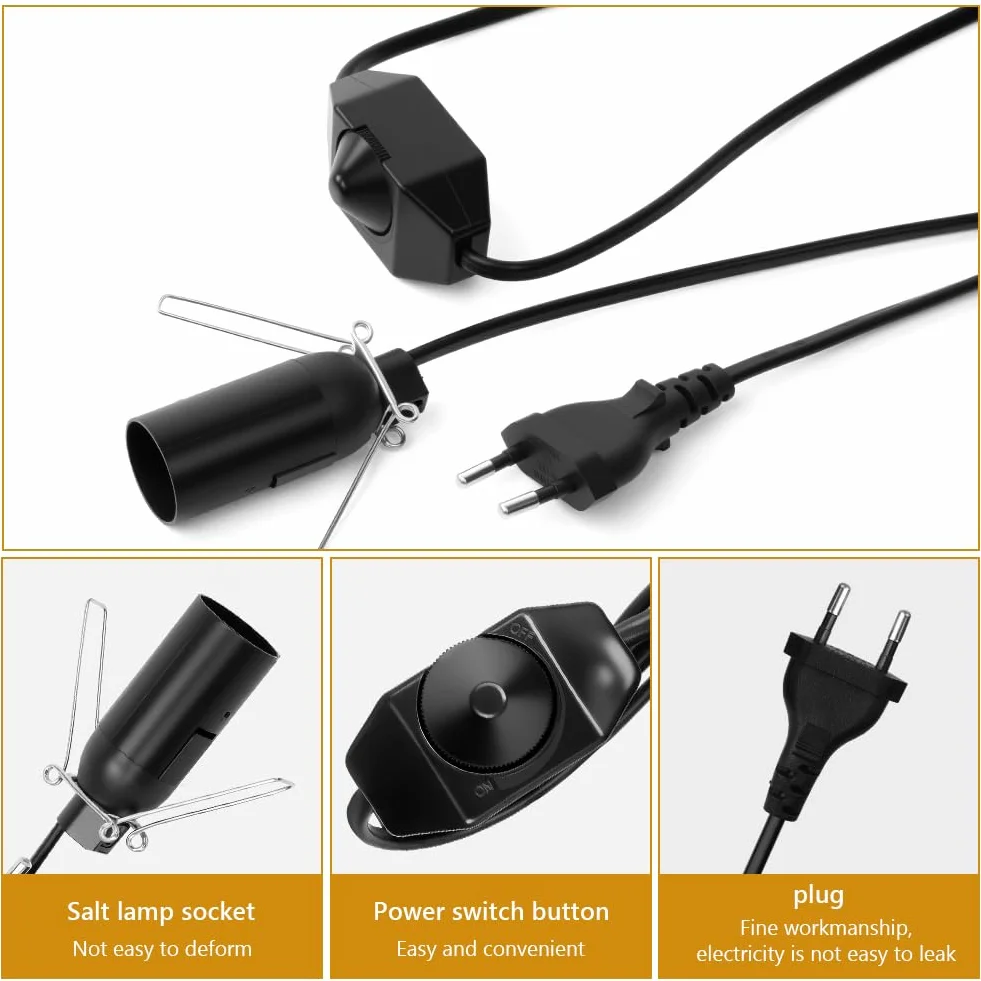 Cable para lámpara de sal con enchufe europeo e interruptor, 2 Piezas, E14, 1,5 m, 15W, 220-240V, Negro